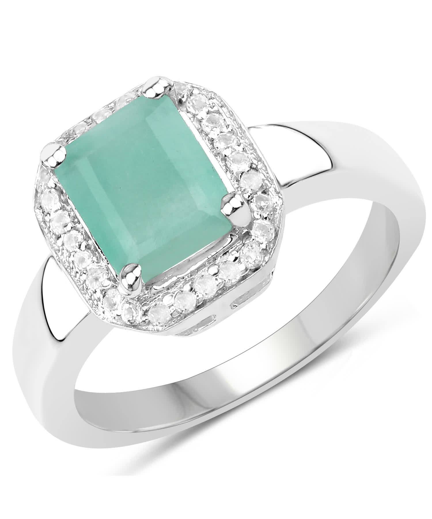 1.73ctw Natural Emerald and Topaz Rhodium Plated 925 Sterling Silver Halo Right Hand Ring View 1