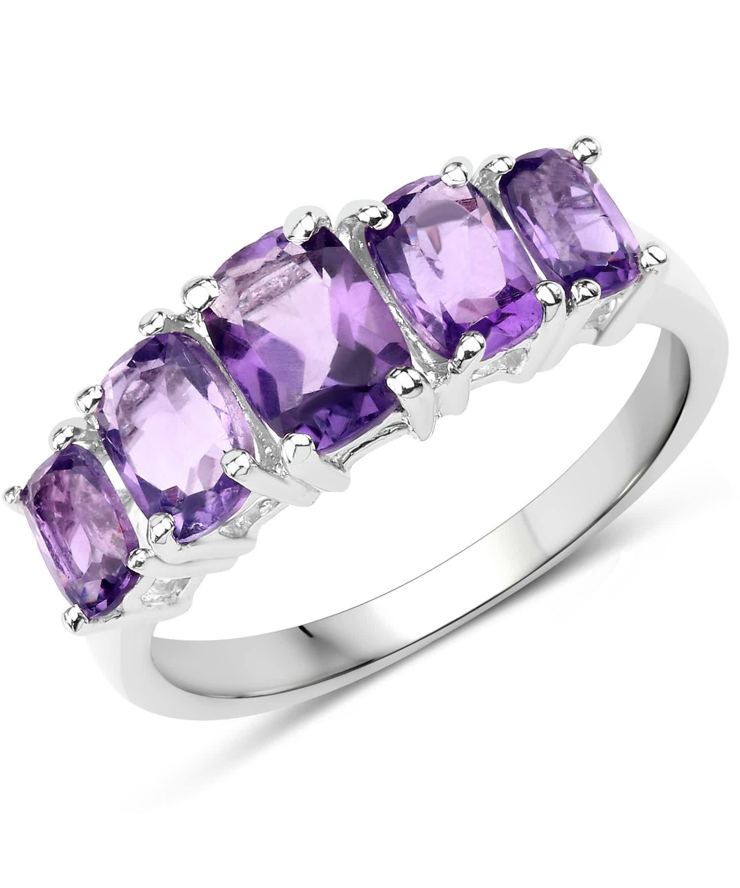 2.50ctw Natural Amethyst Rhodium Plated 925 Sterling Silver Right Hand Ring View 1