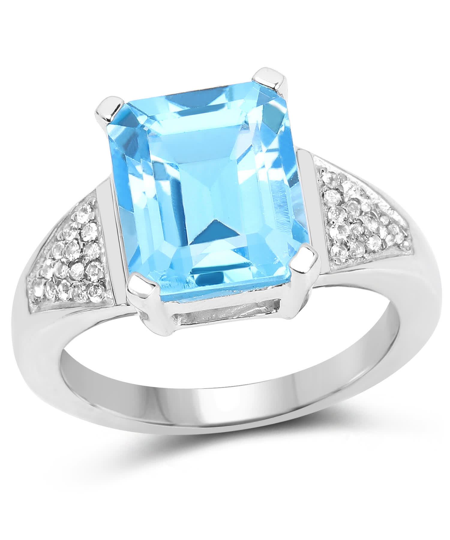 5.85ctw Natural Swiss Blue Topaz Rhodium Plated 925 Sterling Silver Cocktail Ring View 1