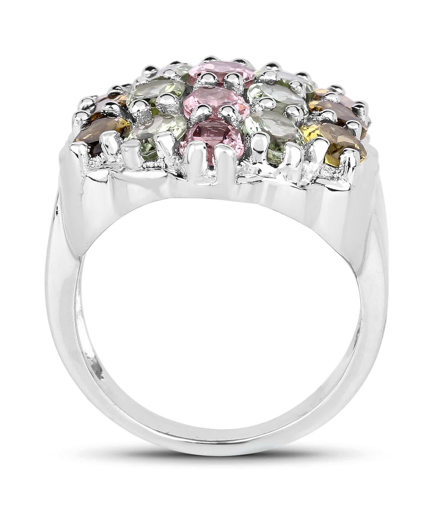 6.74ctw Natural Multi-Color Tourmaline Rhodium Plated 925 Sterling Silver Cocktail Ring View 2