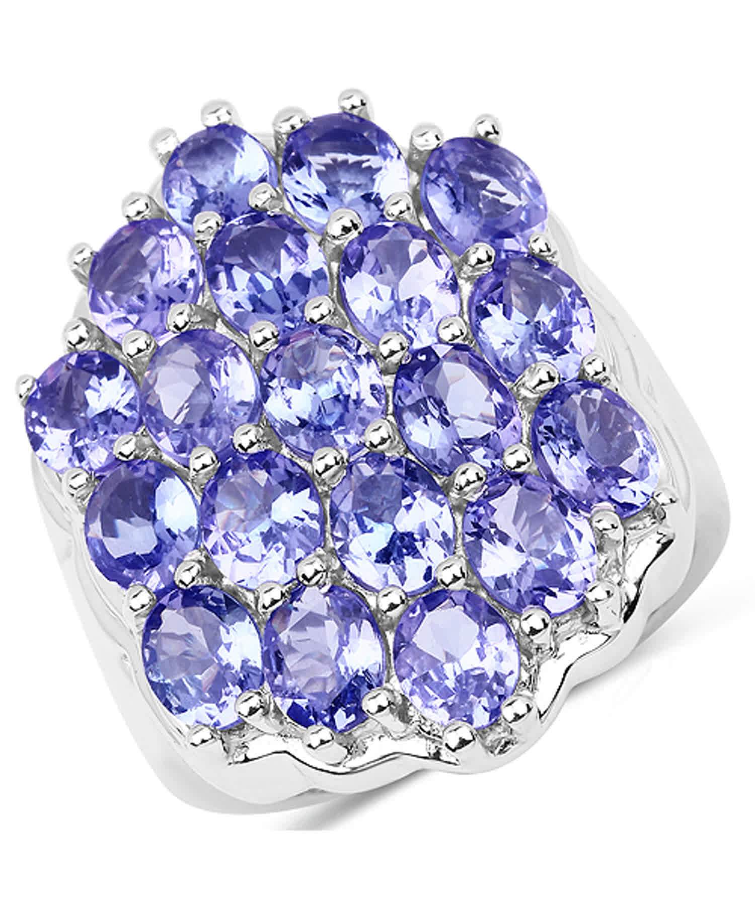 6.27ctw Natural Tanzanite Rhodium Plated 925 Sterling Silver Cocktail Ring View 1