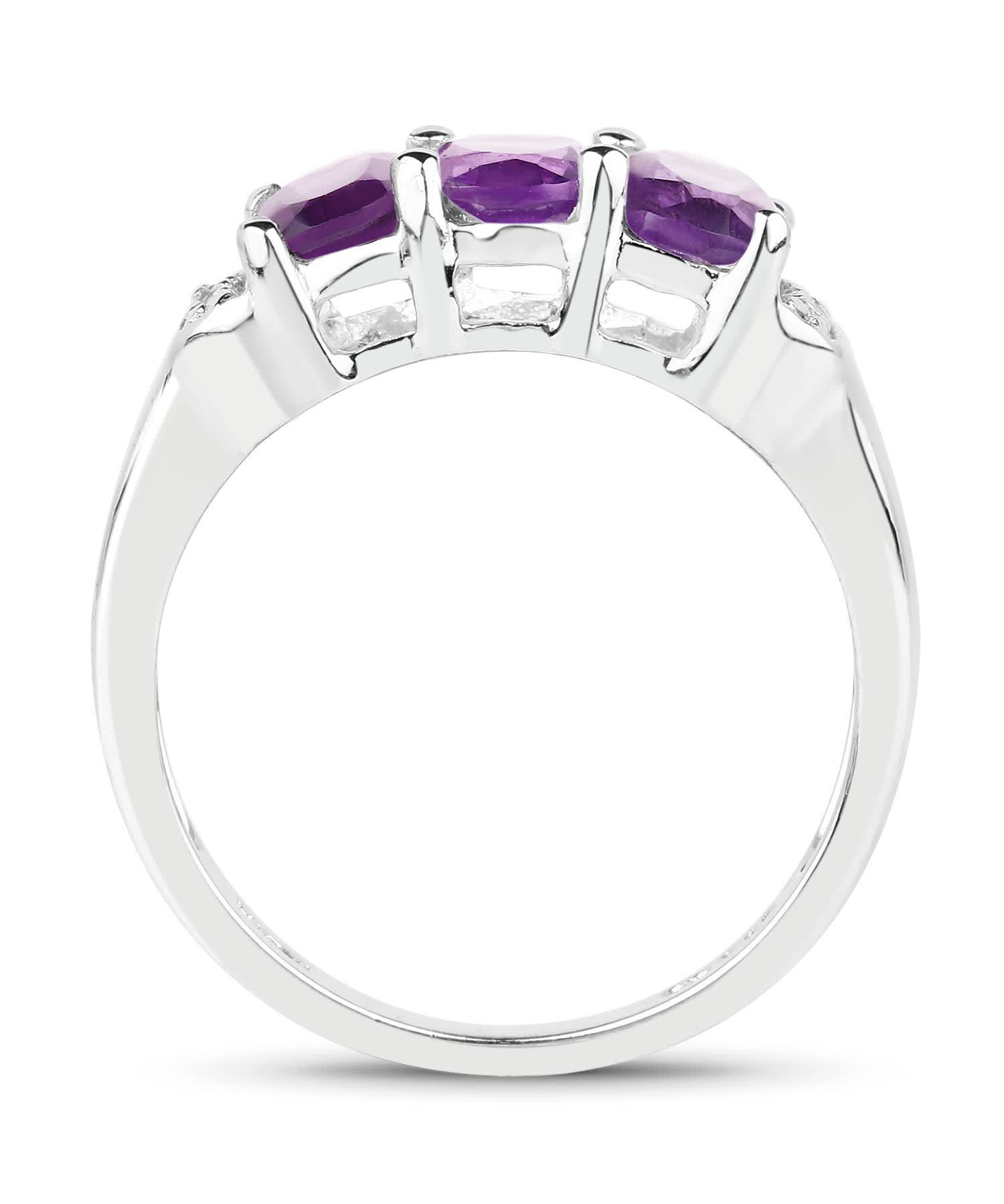 1.54ctw Natural Amethyst and Topaz Rhodium Plated 925 Sterling Silver Three-Stone Right Hand Ring View 2