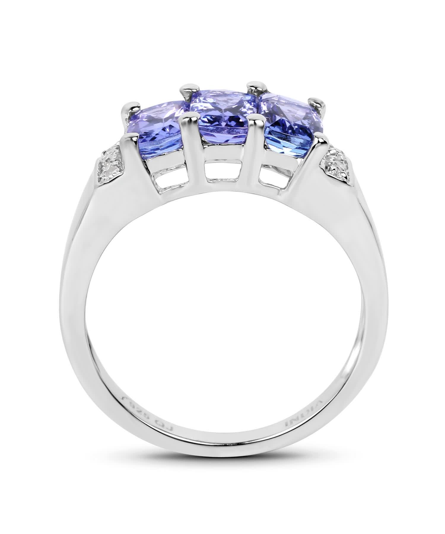 1.63ctw Natural Tanzanite and Diamond Rhodium Plated 925 Sterling Silver Three Stone Right Hand Ring View 2