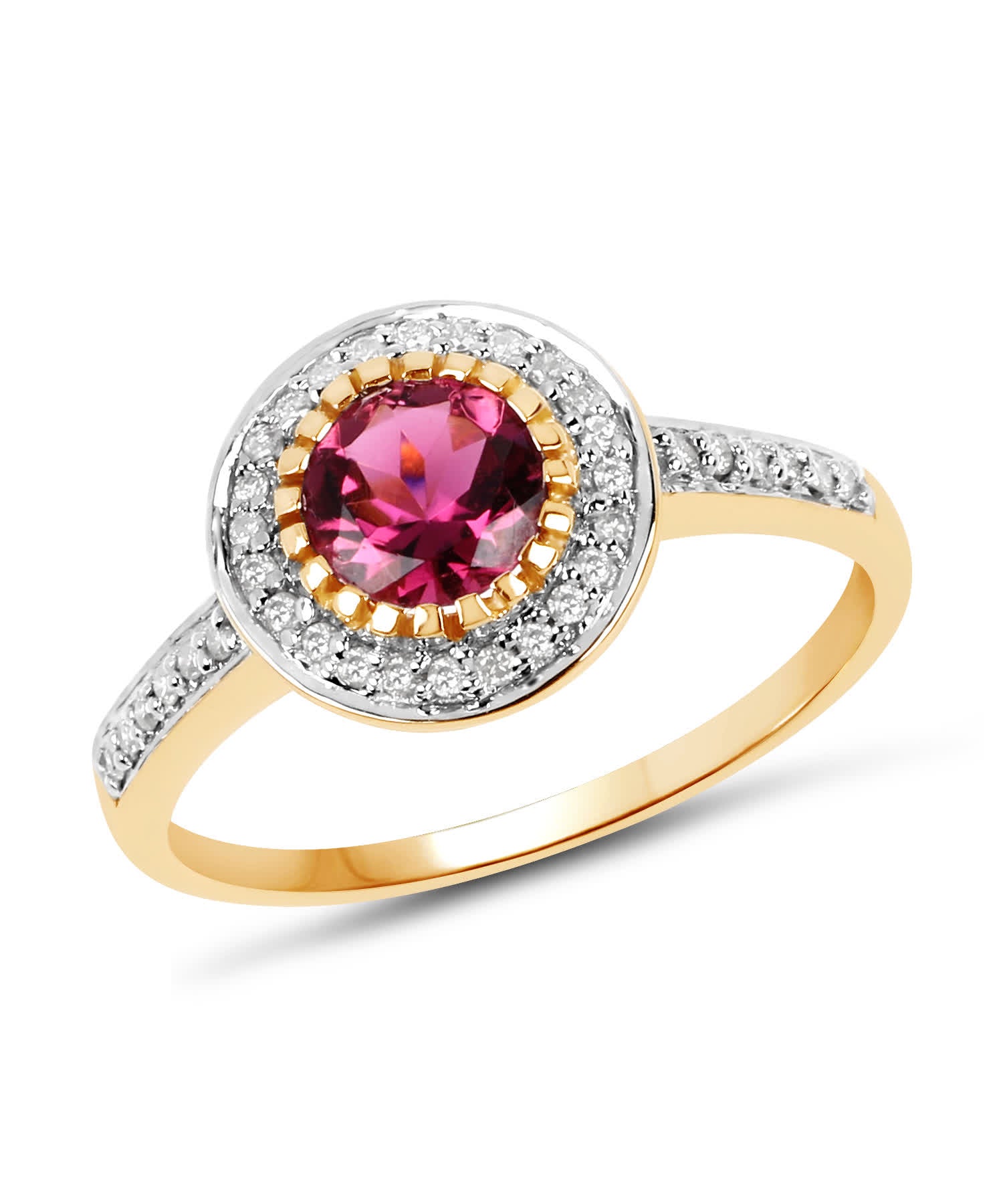 1.29 ctw Natural Raspberry Tourmaline and Diamond 10k Gold Halo Right Hand Ring View 1