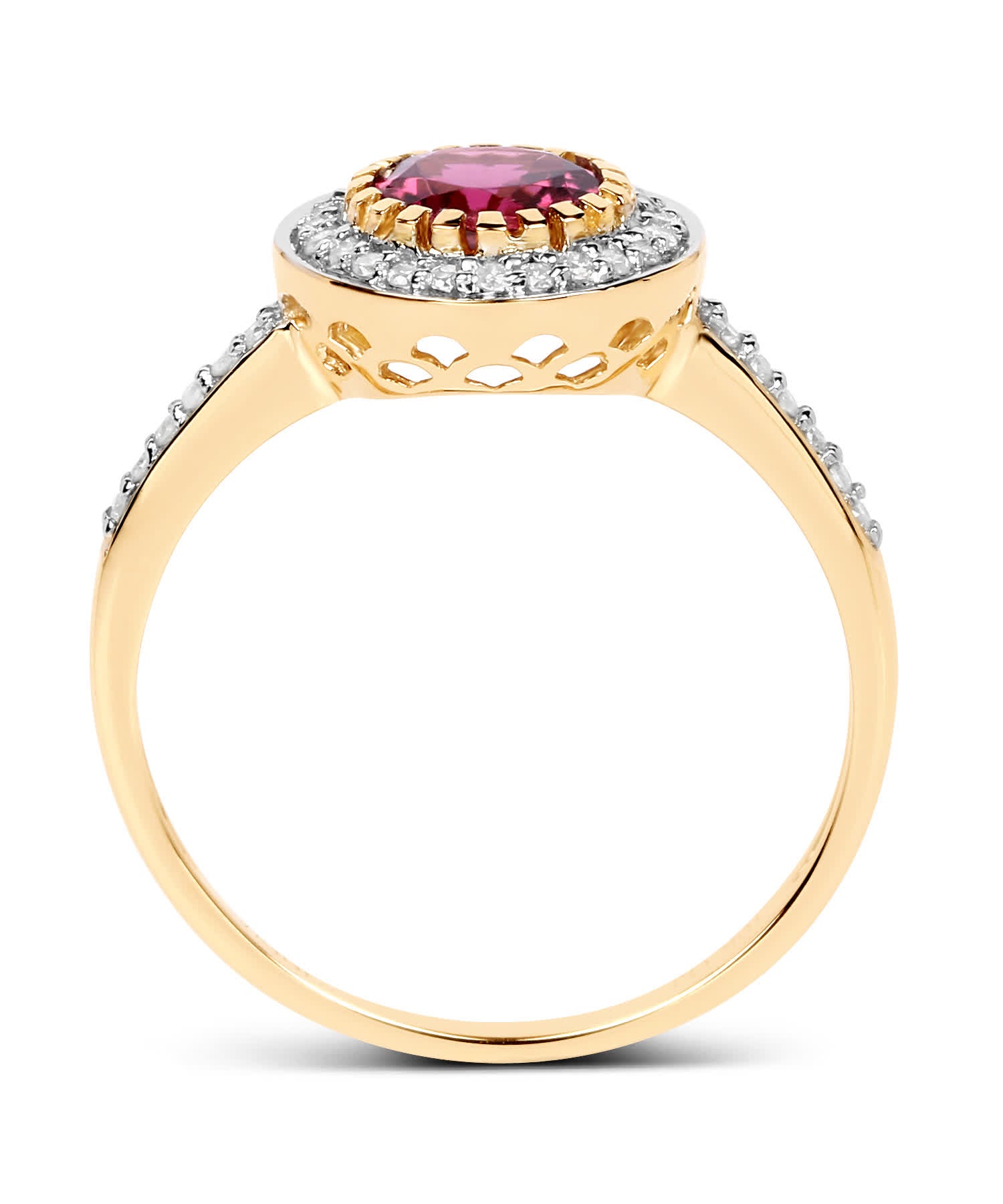 1.29 ctw Natural Raspberry Tourmaline and Diamond 10k Gold Halo Right Hand Ring View 2