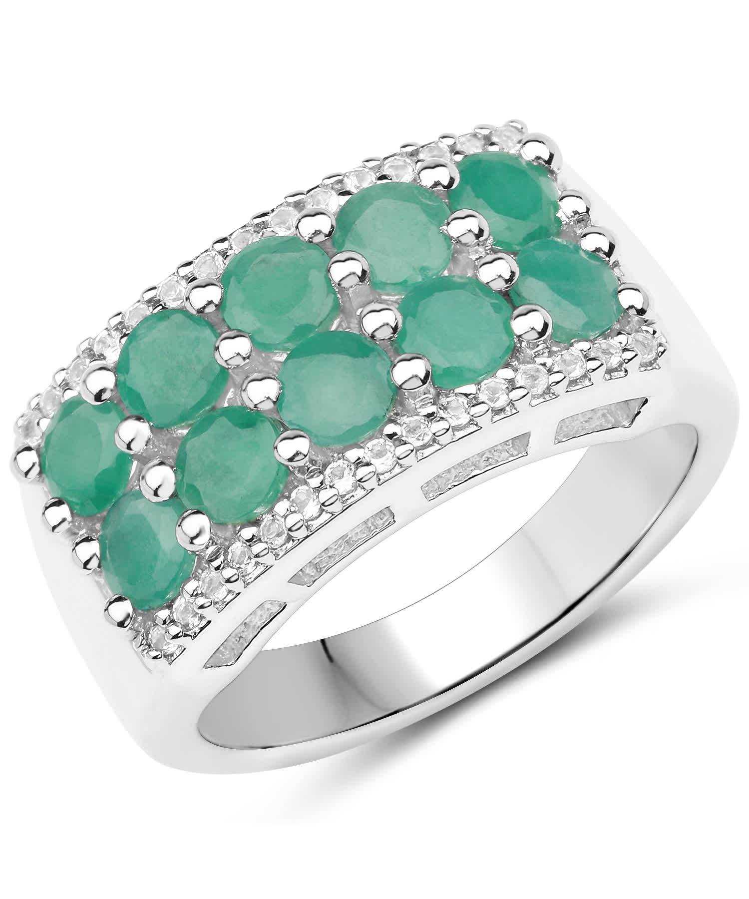1.85ctw Natural Emerald and Topaz Rhodium Plated 925 Sterling Silver Right Hand Ring View 1