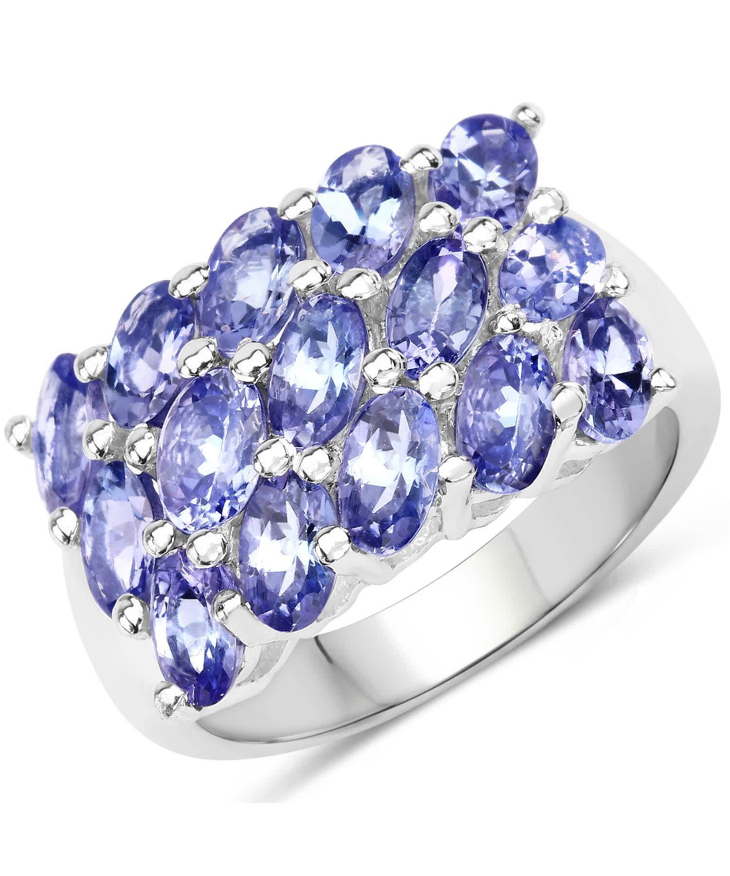 3.60ctw Natural Tanzanite Rhodium Plated 925 Sterling Silver Cocktail Ring View 1