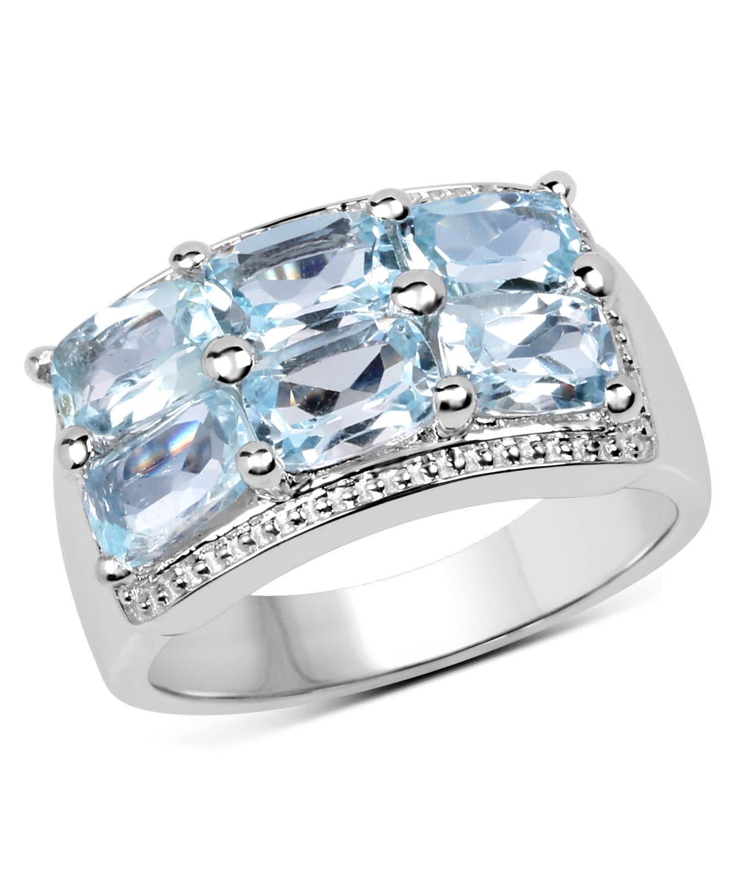 3.60ctw Natural Sky Blue Topaz Rhodium Plated Silver Cocktail Ring View 1