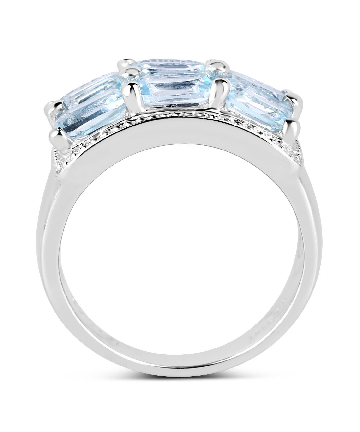 3.60ctw Natural Sky Blue Topaz Rhodium Plated Silver Cocktail Ring View 2
