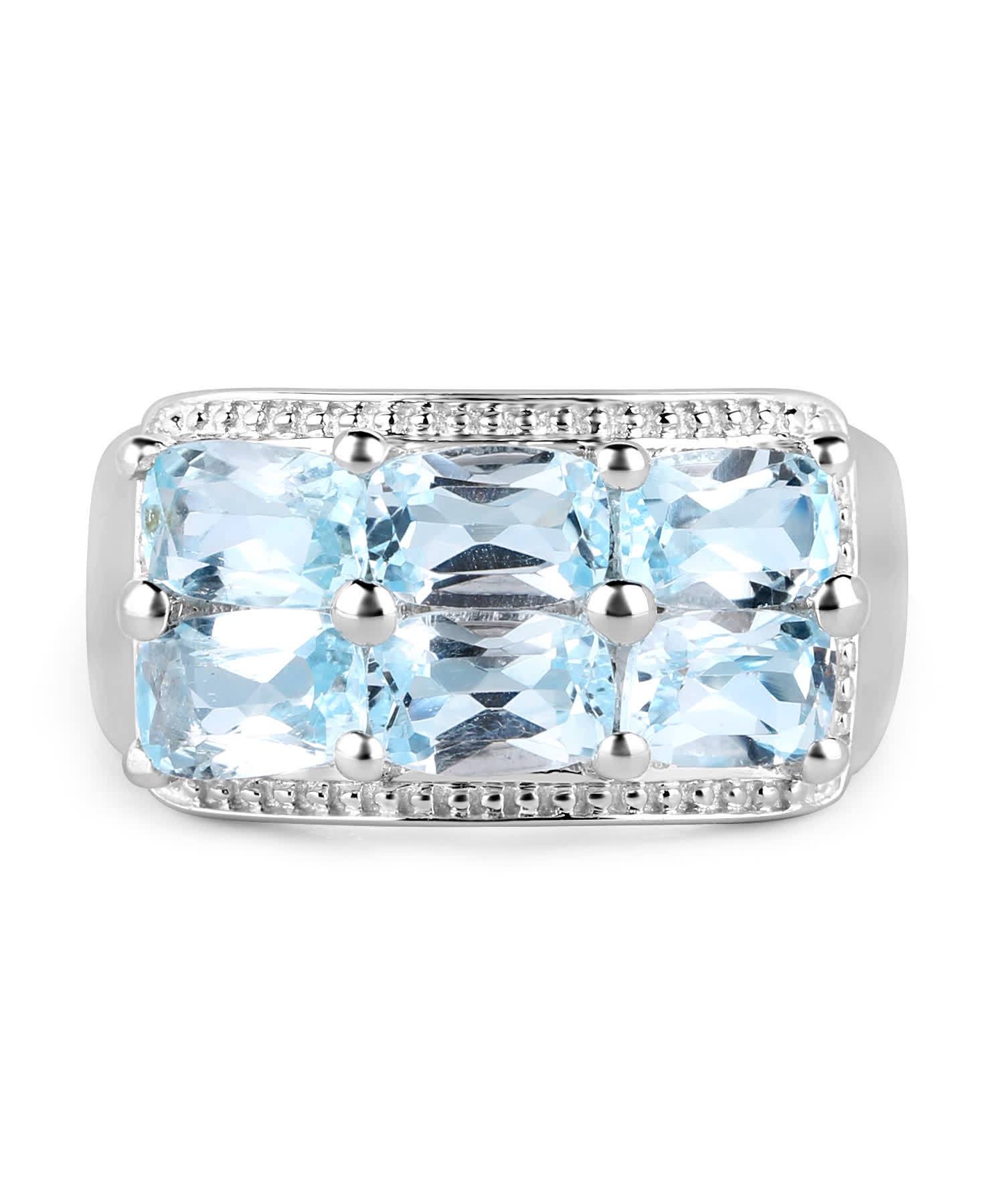 3.60ctw Natural Sky Blue Topaz Rhodium Plated Silver Cocktail Ring View 3