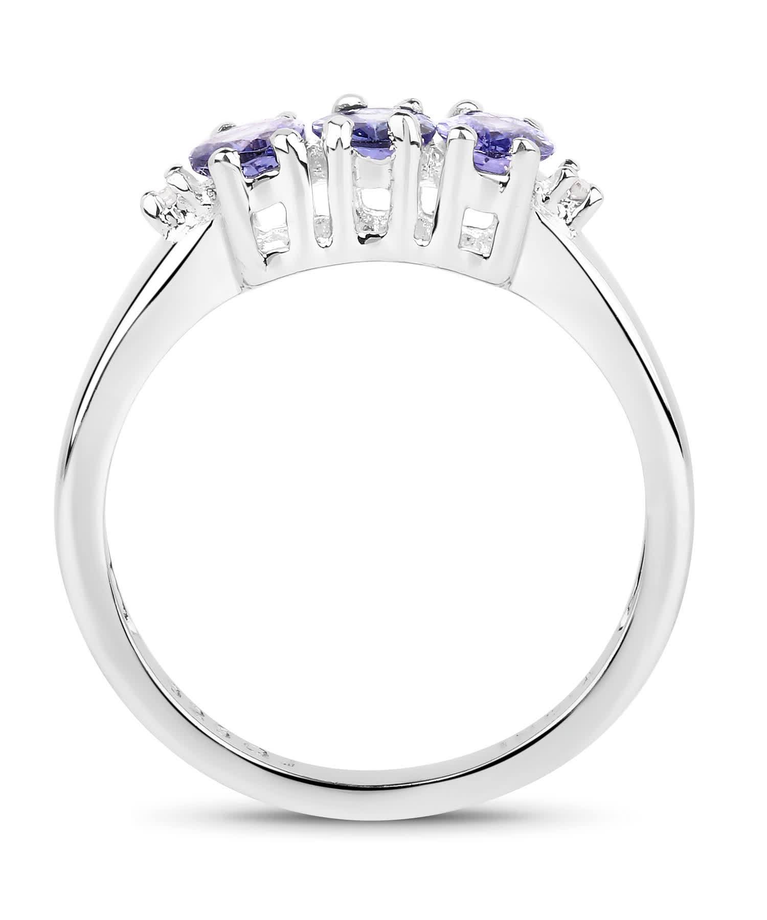 1.00ctw Natural Tanzanite and Diamond Rhodium Plated 925 Sterling Silver Three-Stone Right Hand Ring View 2