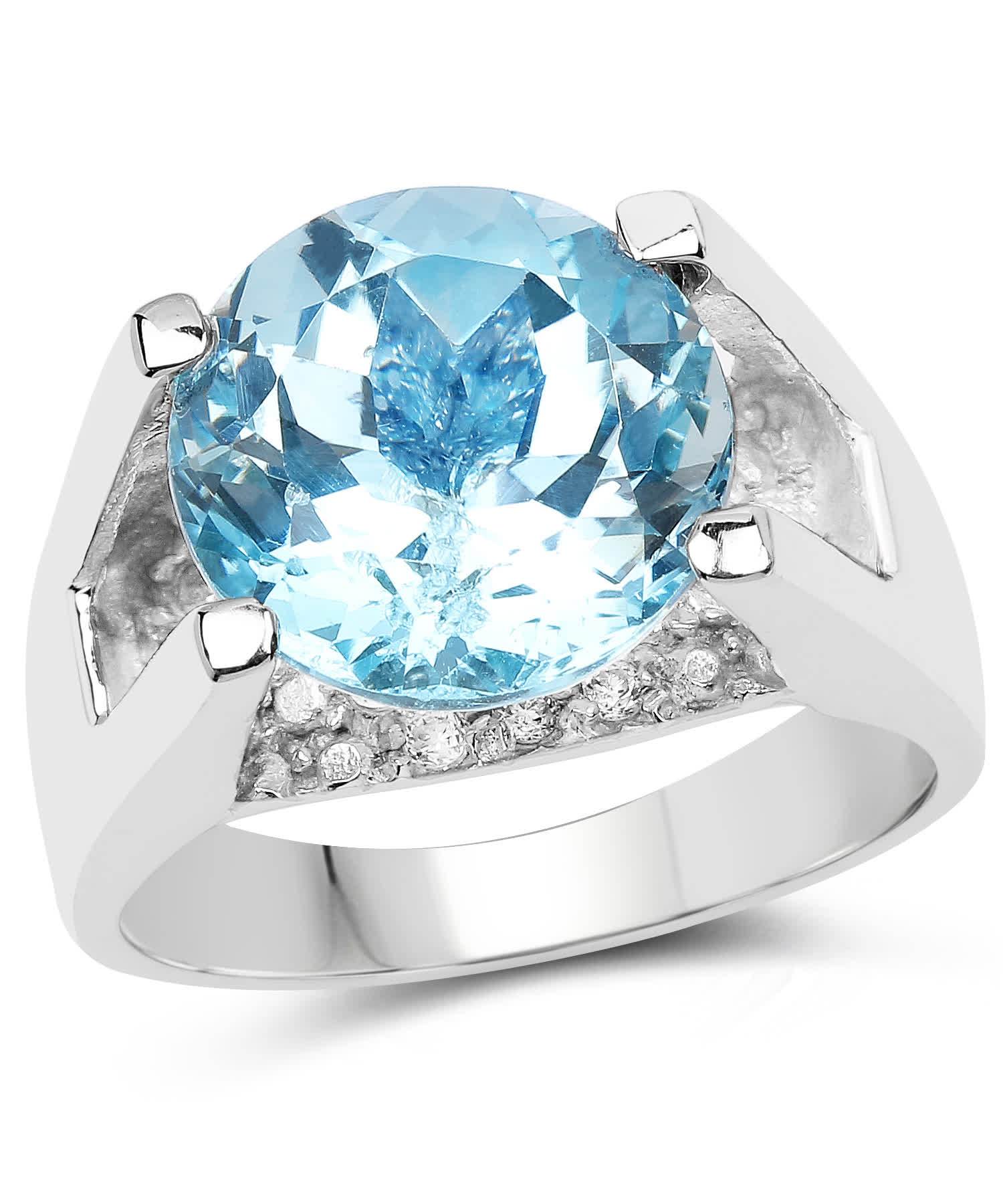 7.21ctw Natural Sky Blue Topaz and Brilliant Cut Cubic Zirconia Rhodium Plated 925 Sterling Silver Cocktail Ring View 1