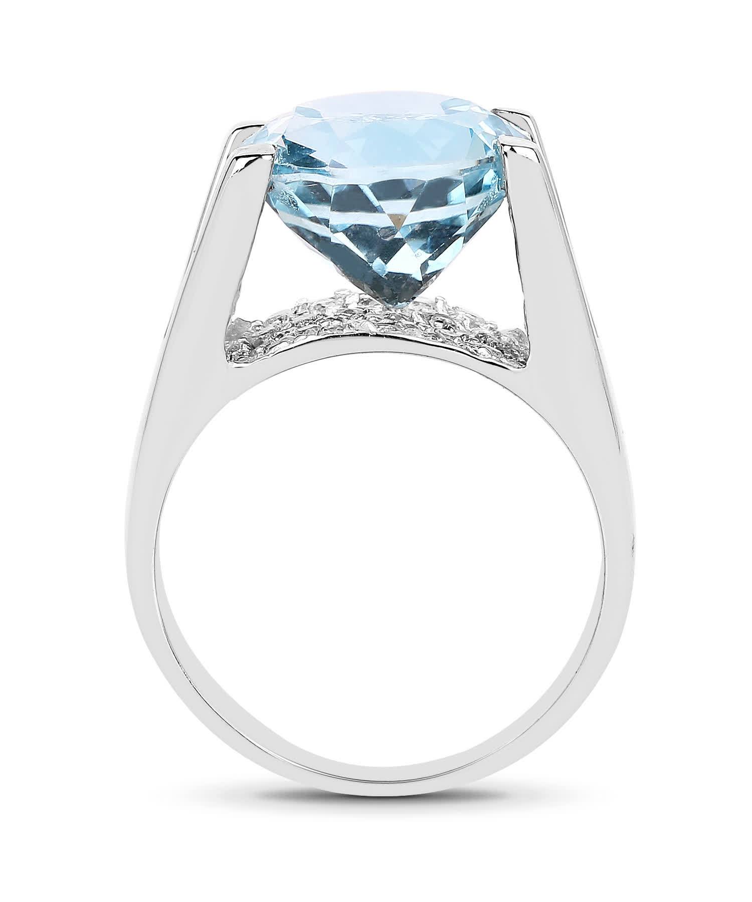 7.21ctw Natural Sky Blue Topaz and Brilliant Cut Cubic Zirconia Rhodium Plated 925 Sterling Silver Cocktail Ring View 2