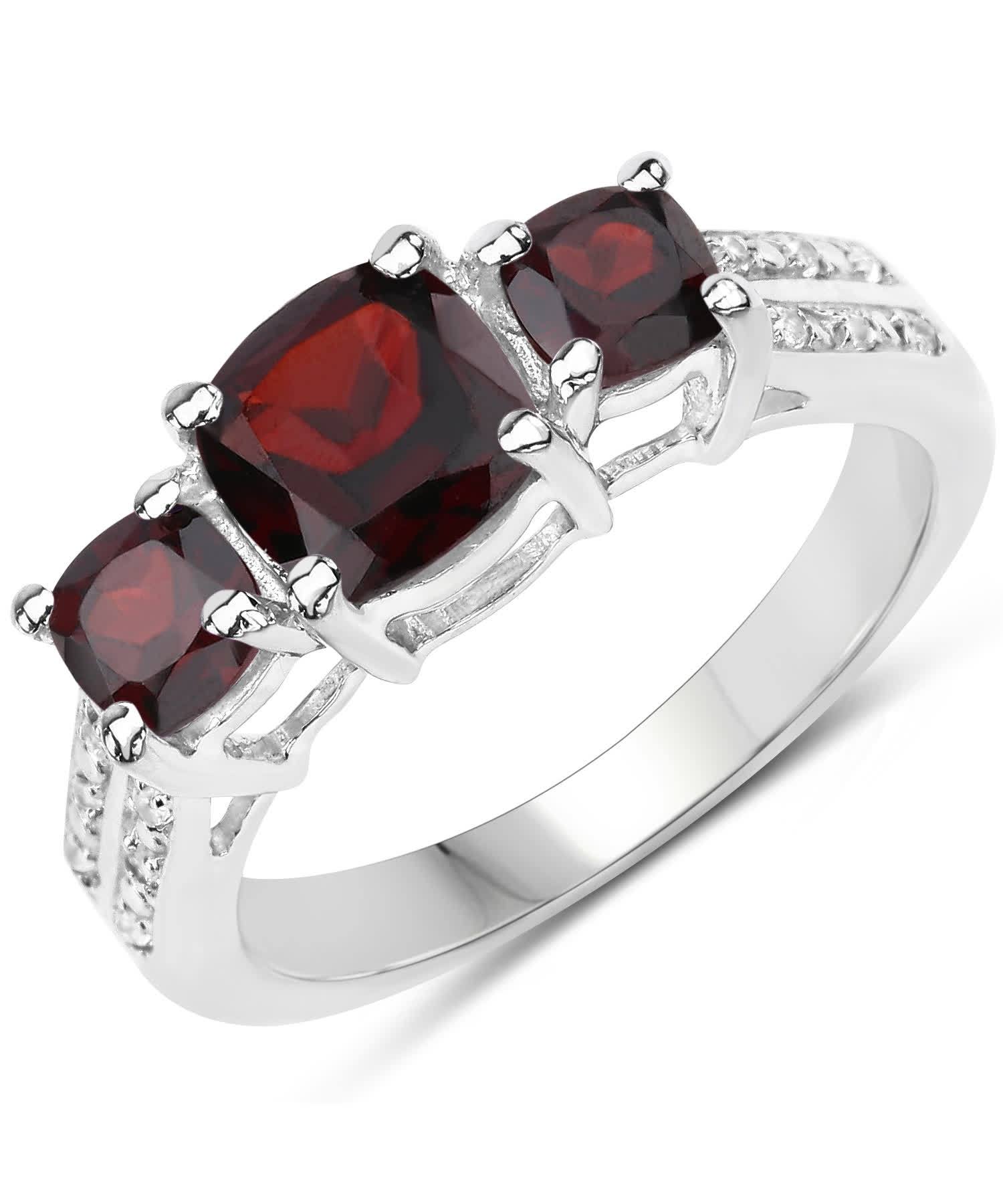 1.92ctw Natural Garnet and Topaz Rhodium Plated 925 Sterling Silver Three-Stone Right Hand Ring View 1
