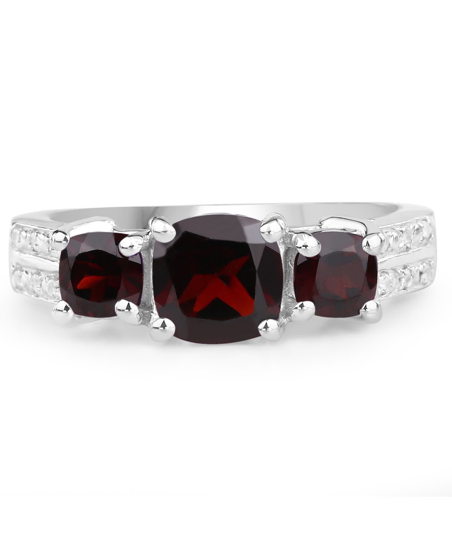 1.92ctw Natural Garnet and Topaz Rhodium Plated 925 Sterling Silver Three-Stone Right Hand Ring View 3