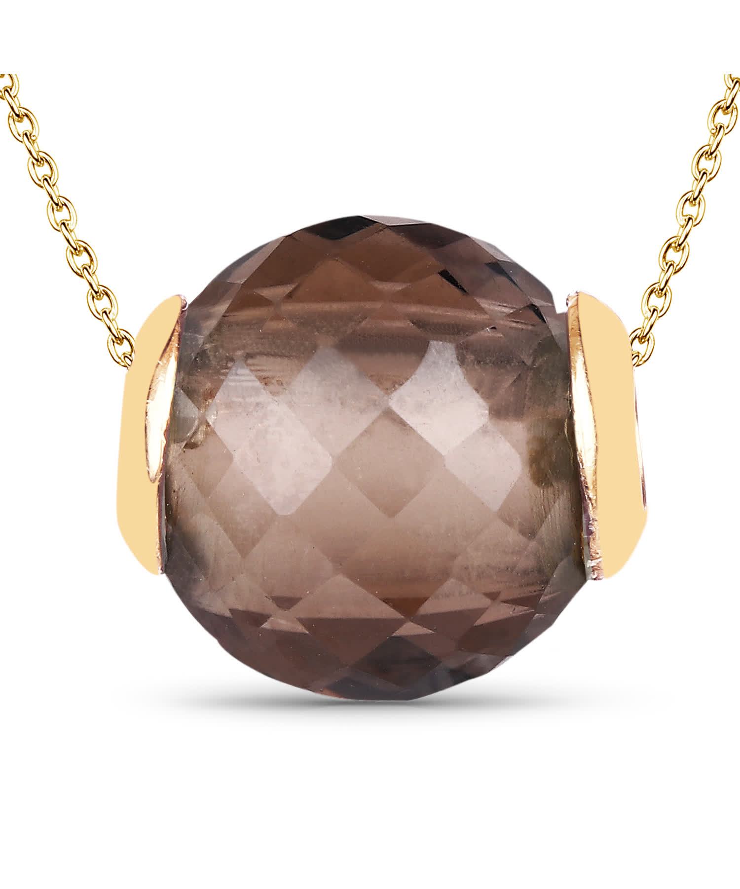 13.01ctw Natural Smoky Quartz 14k Gold Plated 925 Sterling Silver Pendant With Chain View 1