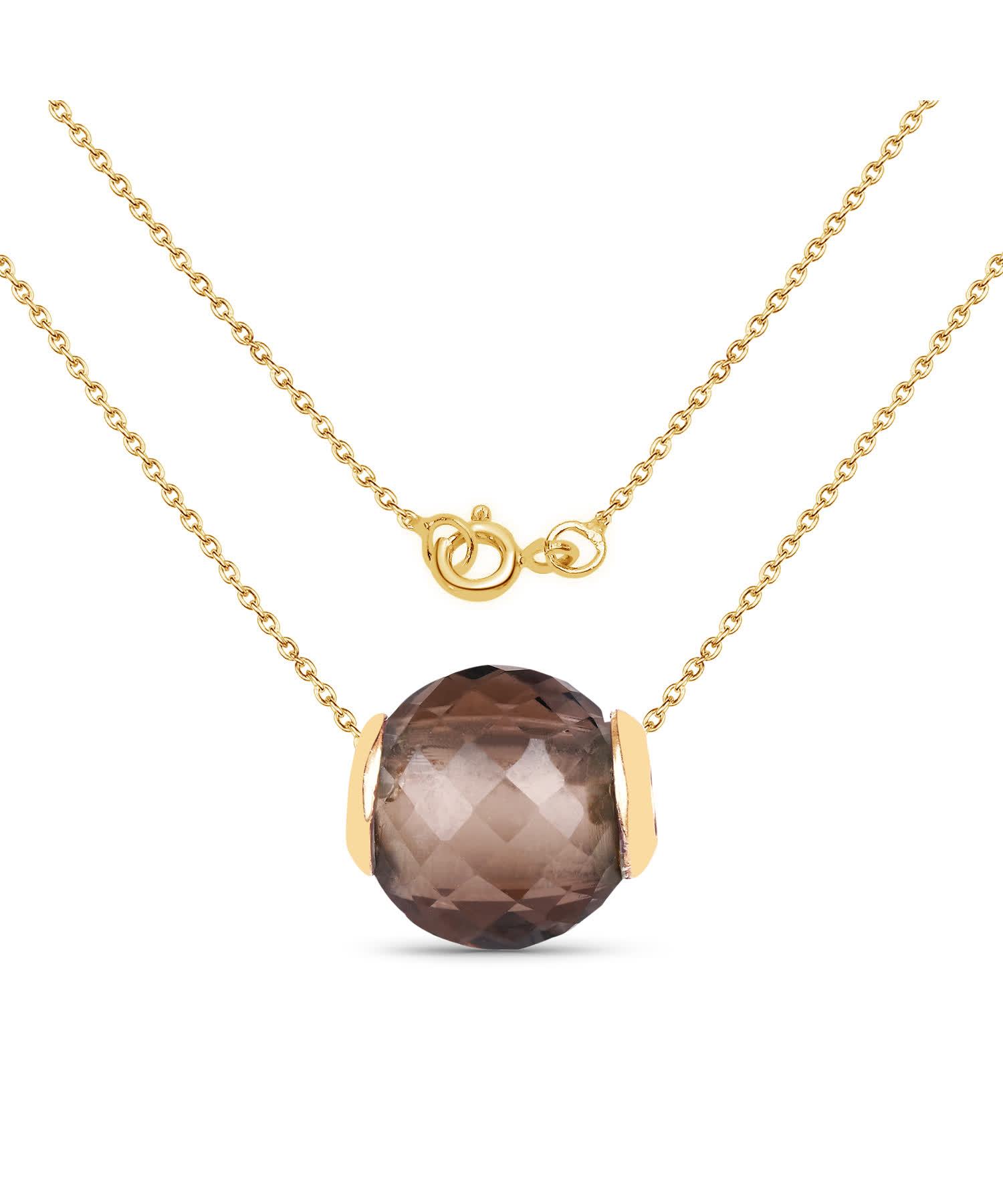 13.01ctw Natural Smoky Quartz 14k Gold Plated 925 Sterling Silver Pendant With Chain View 2