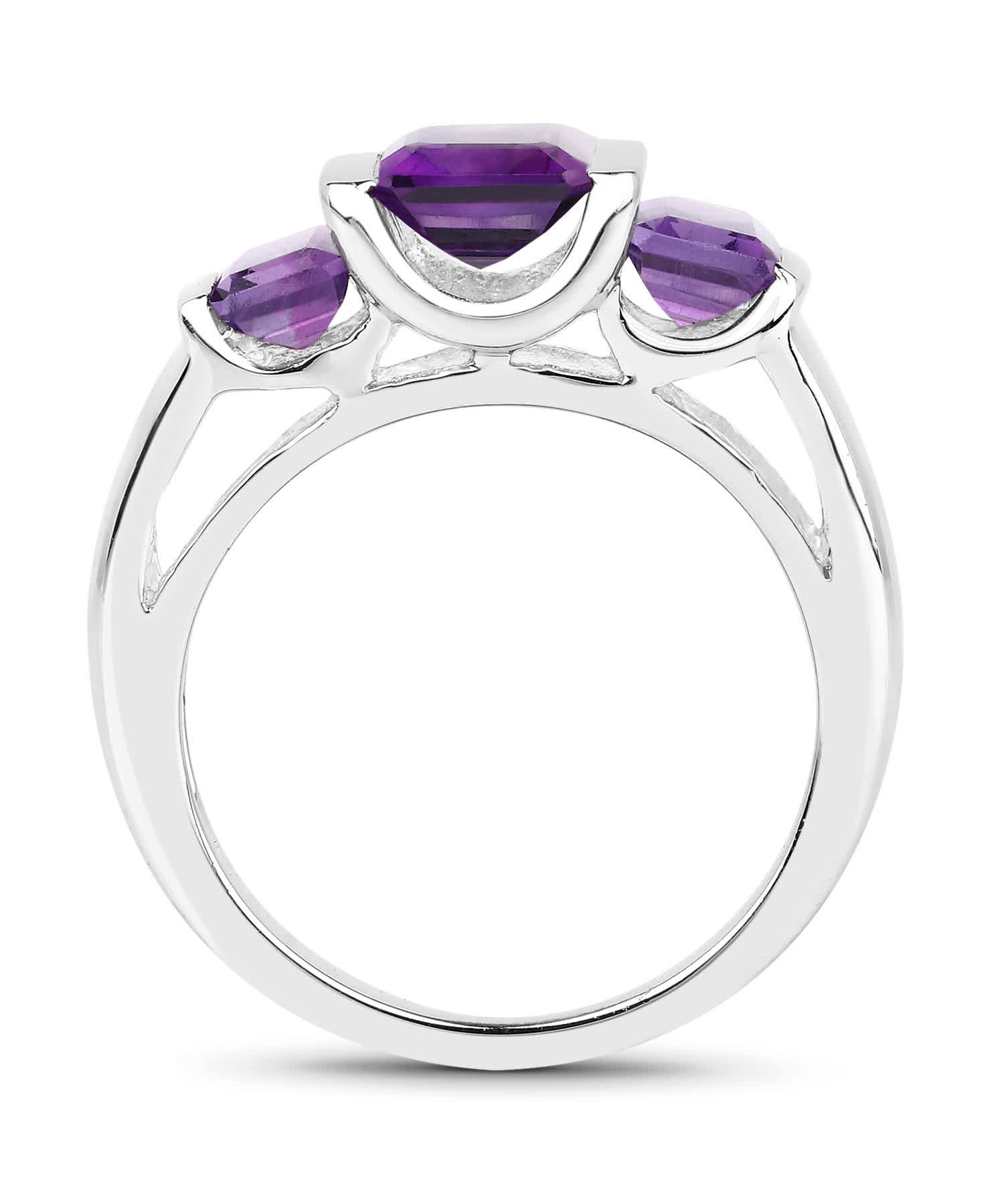 2.70ctw Natural Amethyst Rhodium Plated 925 Sterling Silver Three-Stone Right Hand Ring View 2