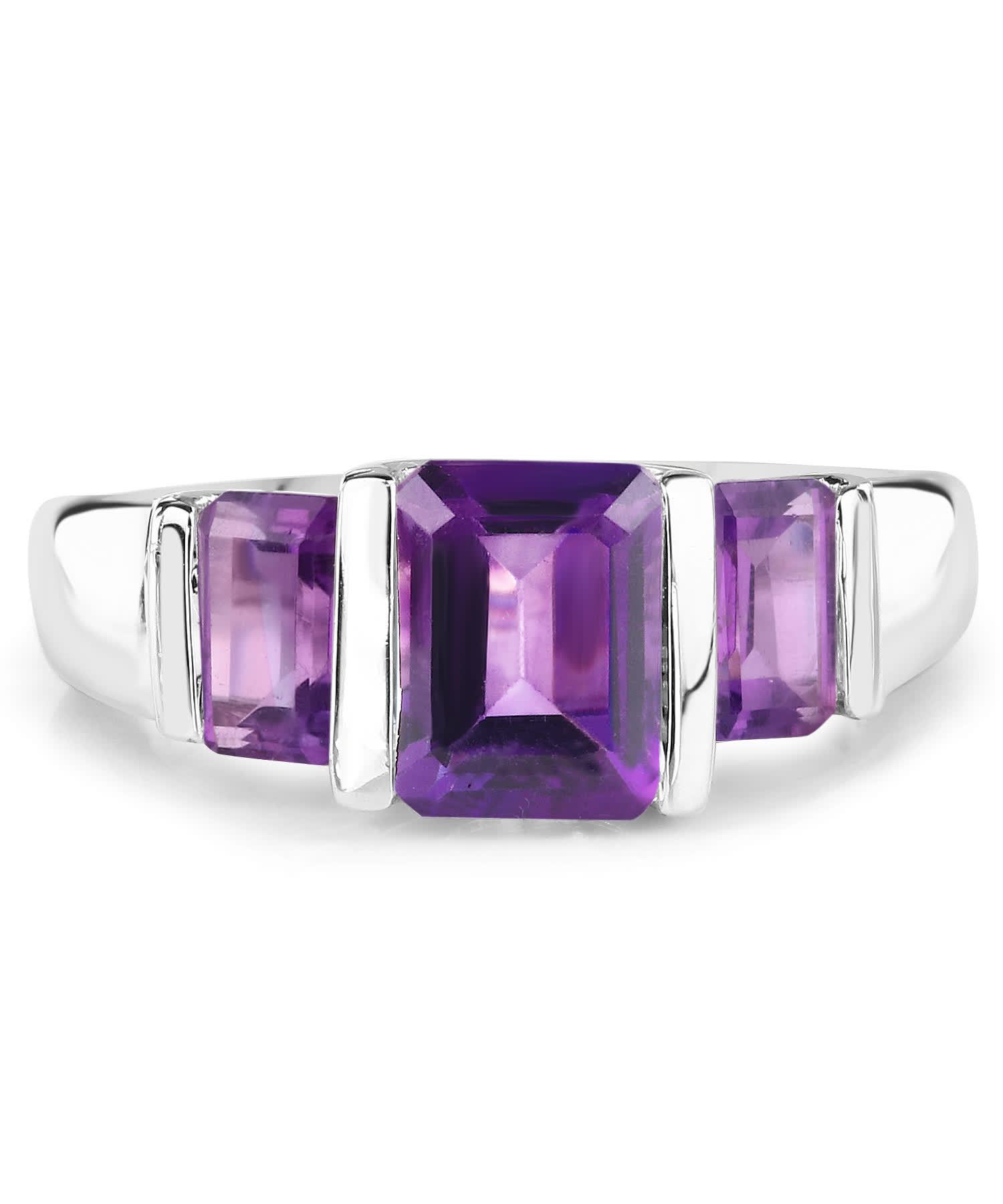 2.70ctw Natural Amethyst Rhodium Plated 925 Sterling Silver Three-Stone Right Hand Ring View 3