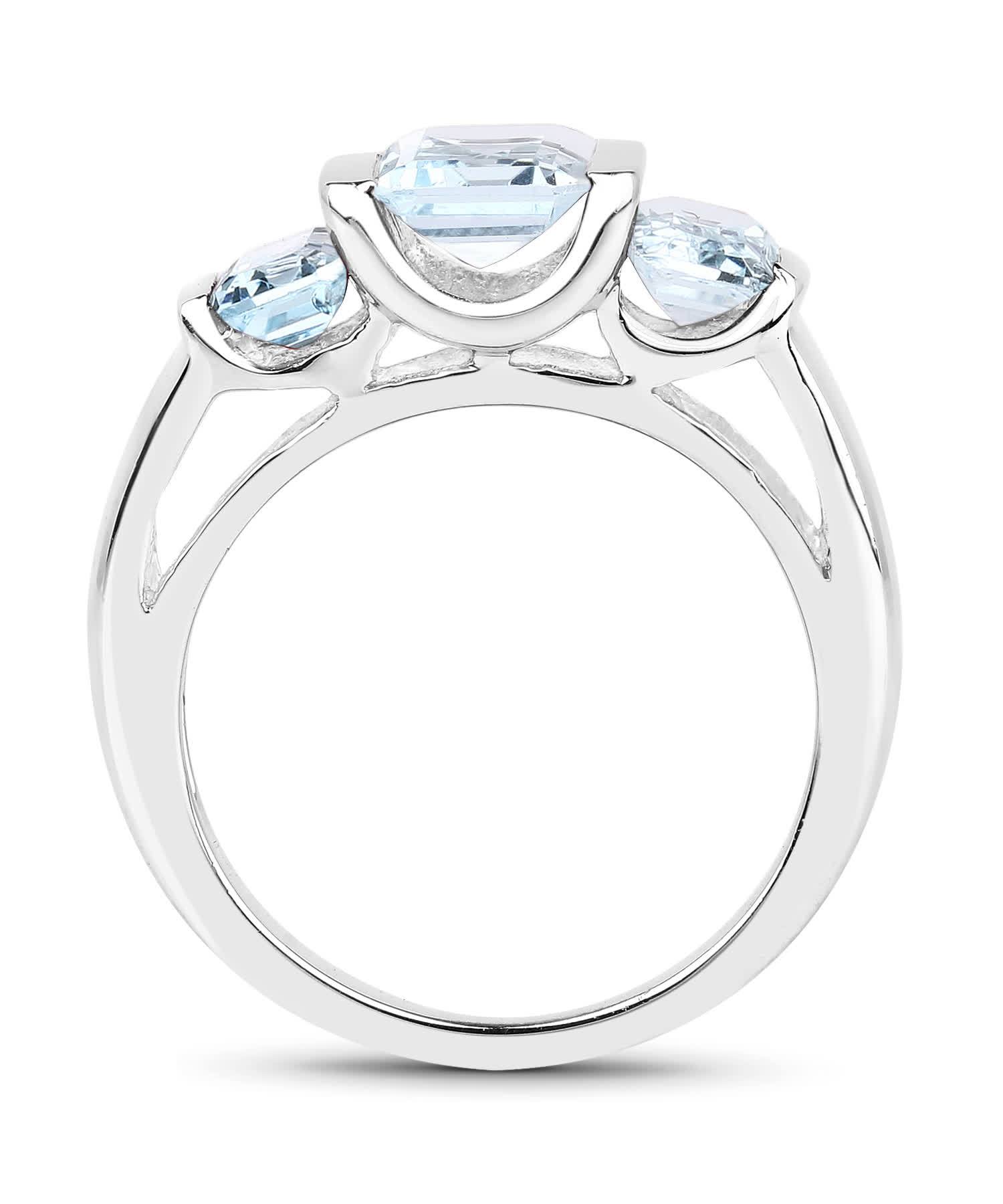 3.21ctw Natural Sky Blue Topaz Rhodium Plated 925 Sterling Silver Three-Stone Right Hand Ring View 2