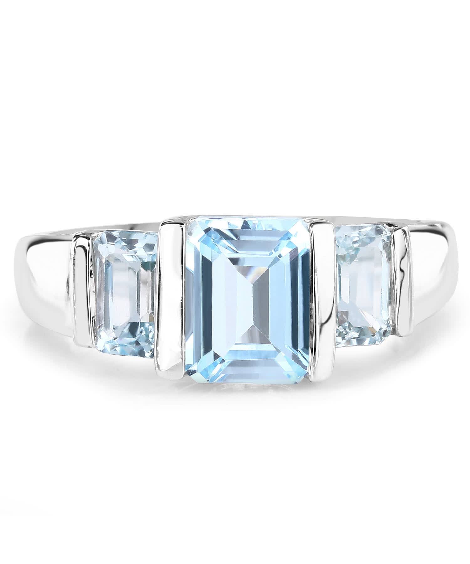3.21ctw Natural Sky Blue Topaz Rhodium Plated 925 Sterling Silver Three-Stone Right Hand Ring View 3