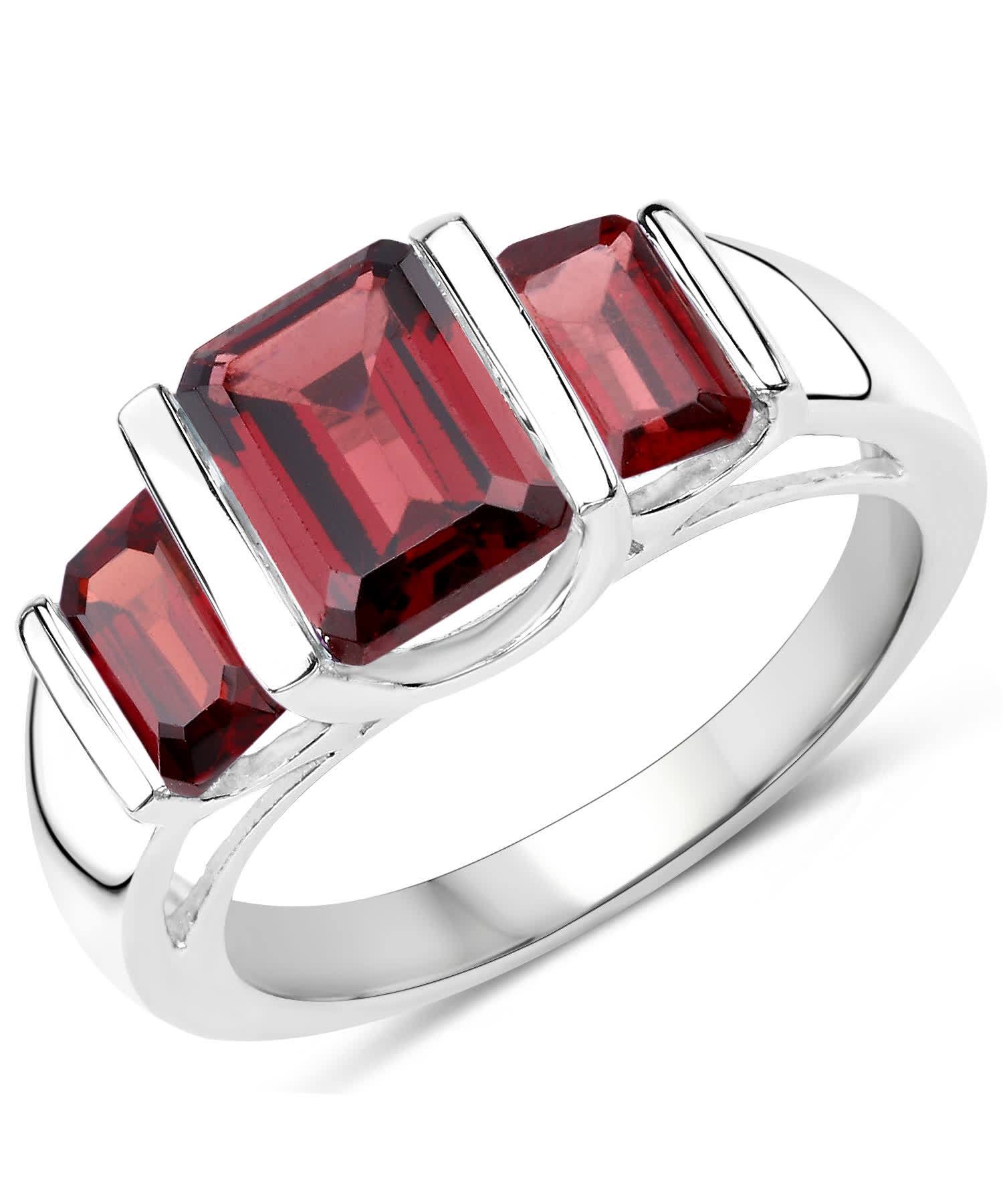 3.45ctw Natural Garnet Rhodium Plated 925 Sterling Silver Three-Stone Right Hand Ring View 1