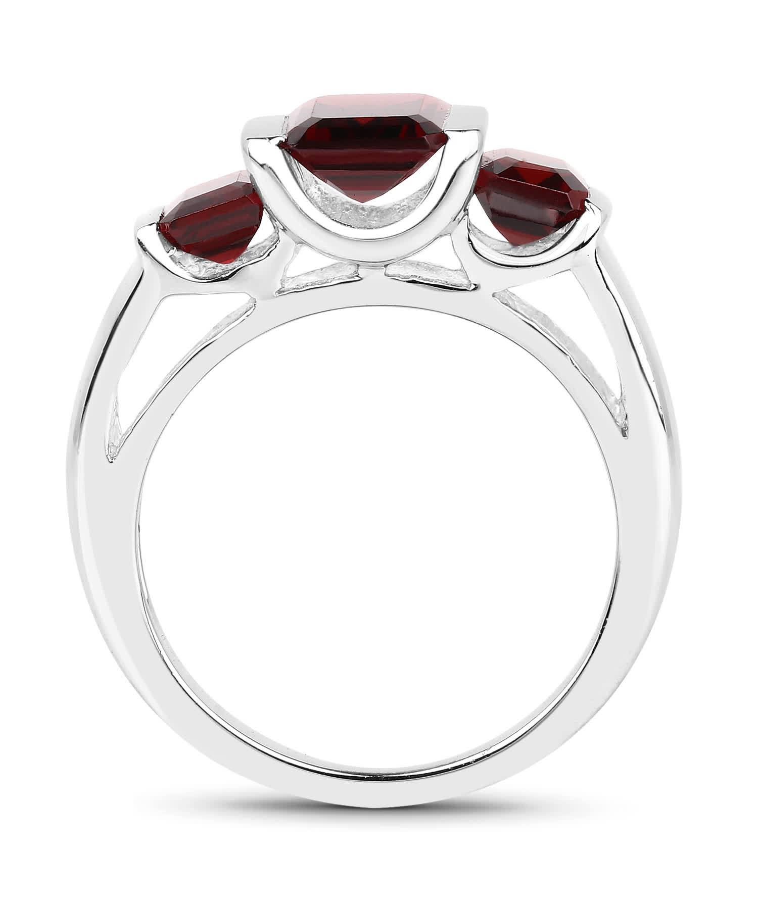 3.45ctw Natural Garnet Rhodium Plated 925 Sterling Silver Three-Stone Right Hand Ring View 2