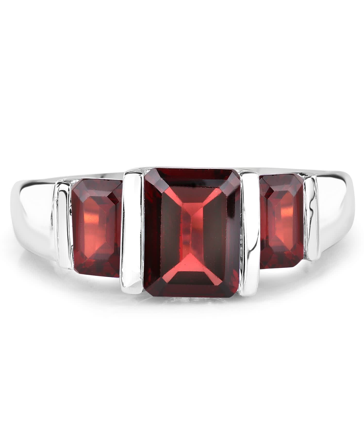 3.45ctw Natural Garnet Rhodium Plated 925 Sterling Silver Three-Stone Right Hand Ring View 3