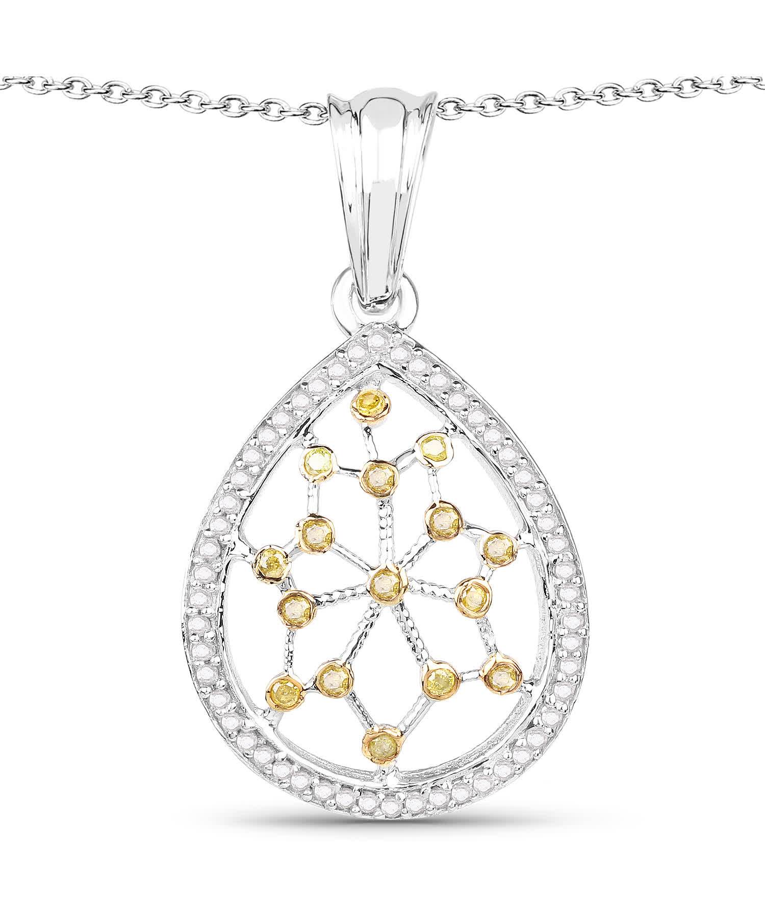 0.45ctw Yellow and Icy Diamond Rhodium Plated 925 Sterling Silver Drop Pendant With Chain View 1