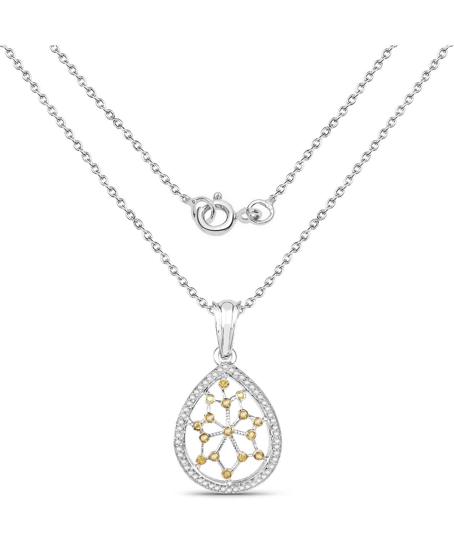 0.45ctw Yellow and Icy Diamond Rhodium Plated 925 Sterling Silver Drop Pendant With Chain View 2