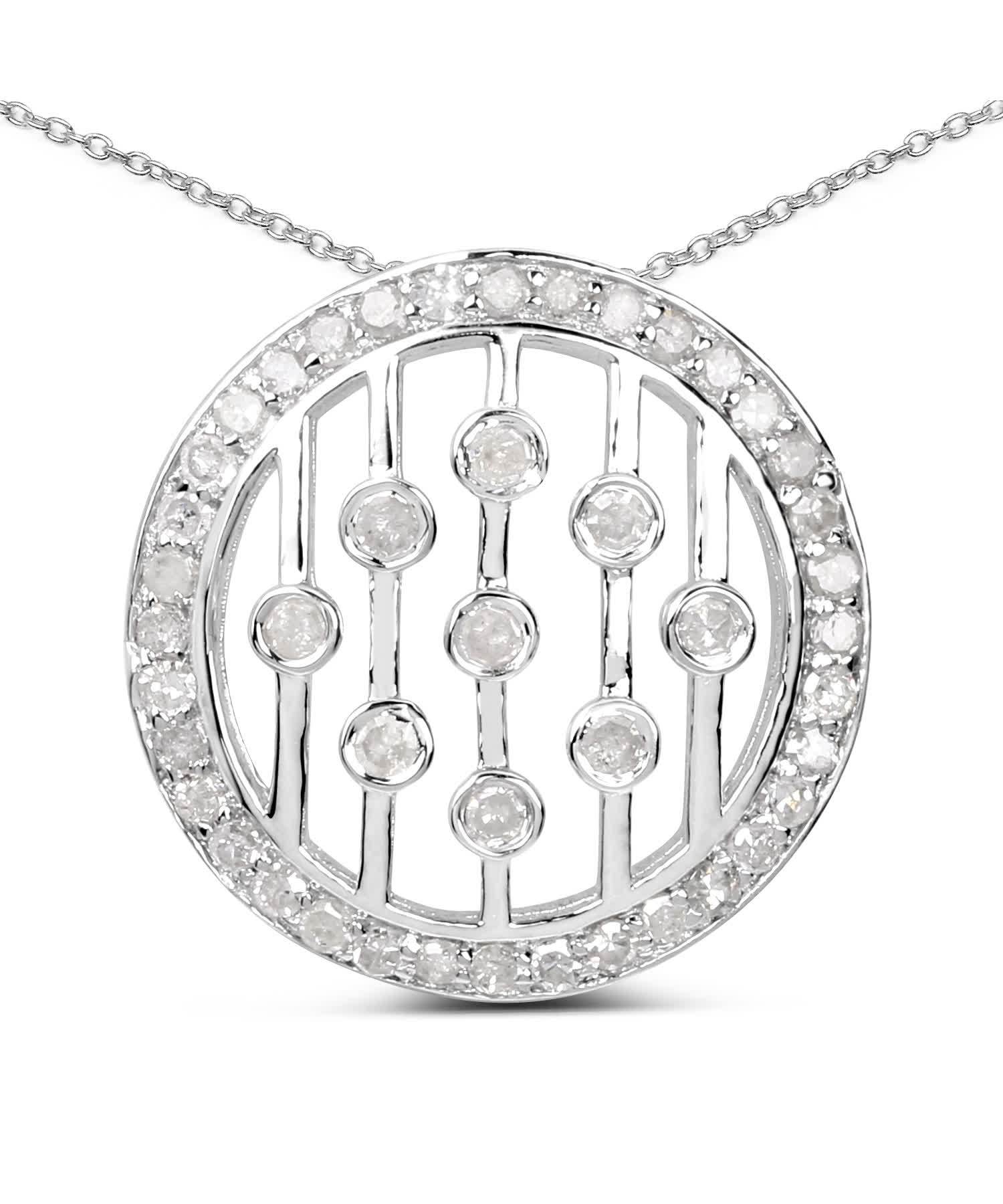 0.53ctw Icy Diamond Rhodium Plated 925 Sterling Silver Circle Pendant With Chain View 1