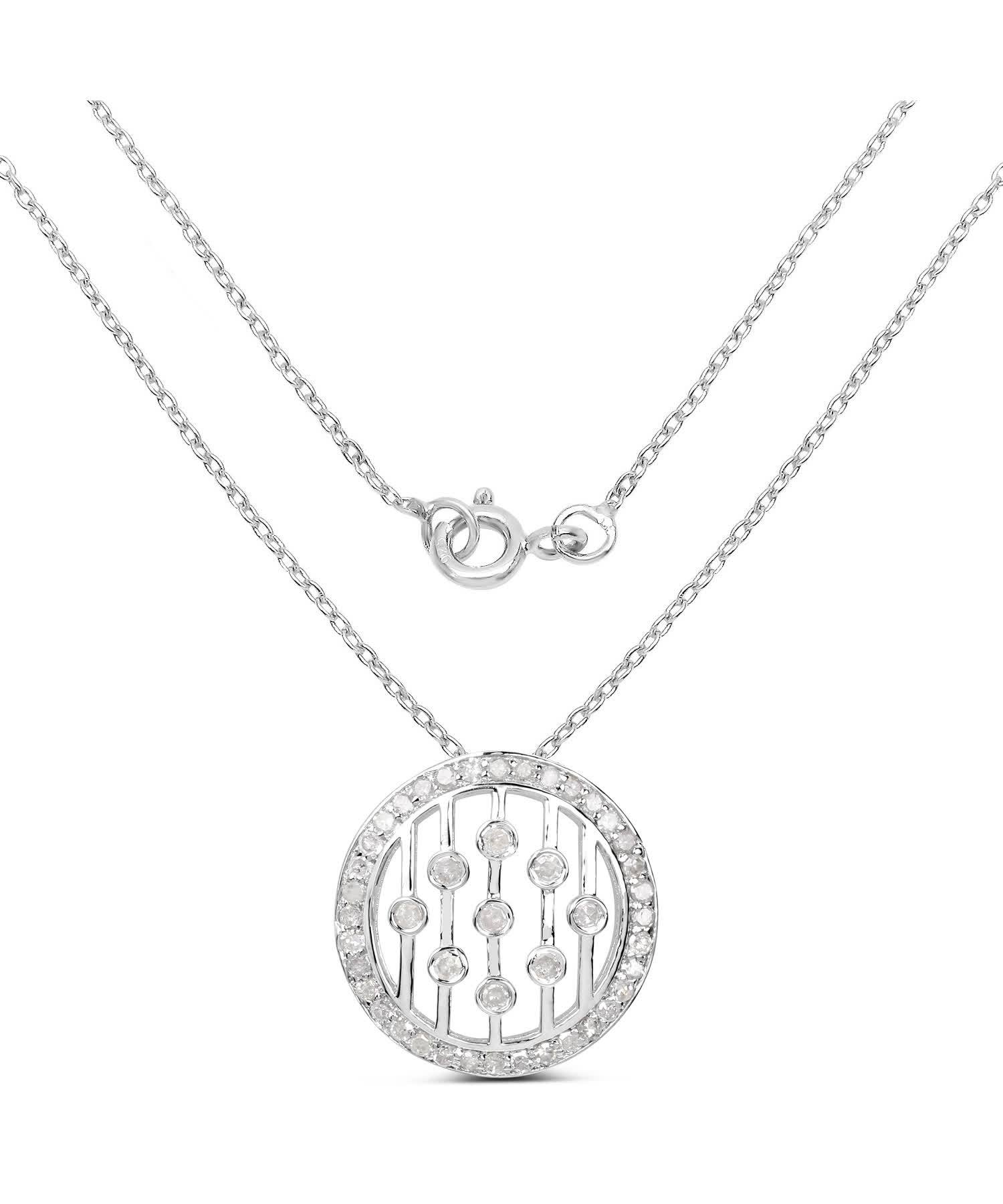 0.53ctw Icy Diamond Rhodium Plated 925 Sterling Silver Circle Pendant With Chain View 2