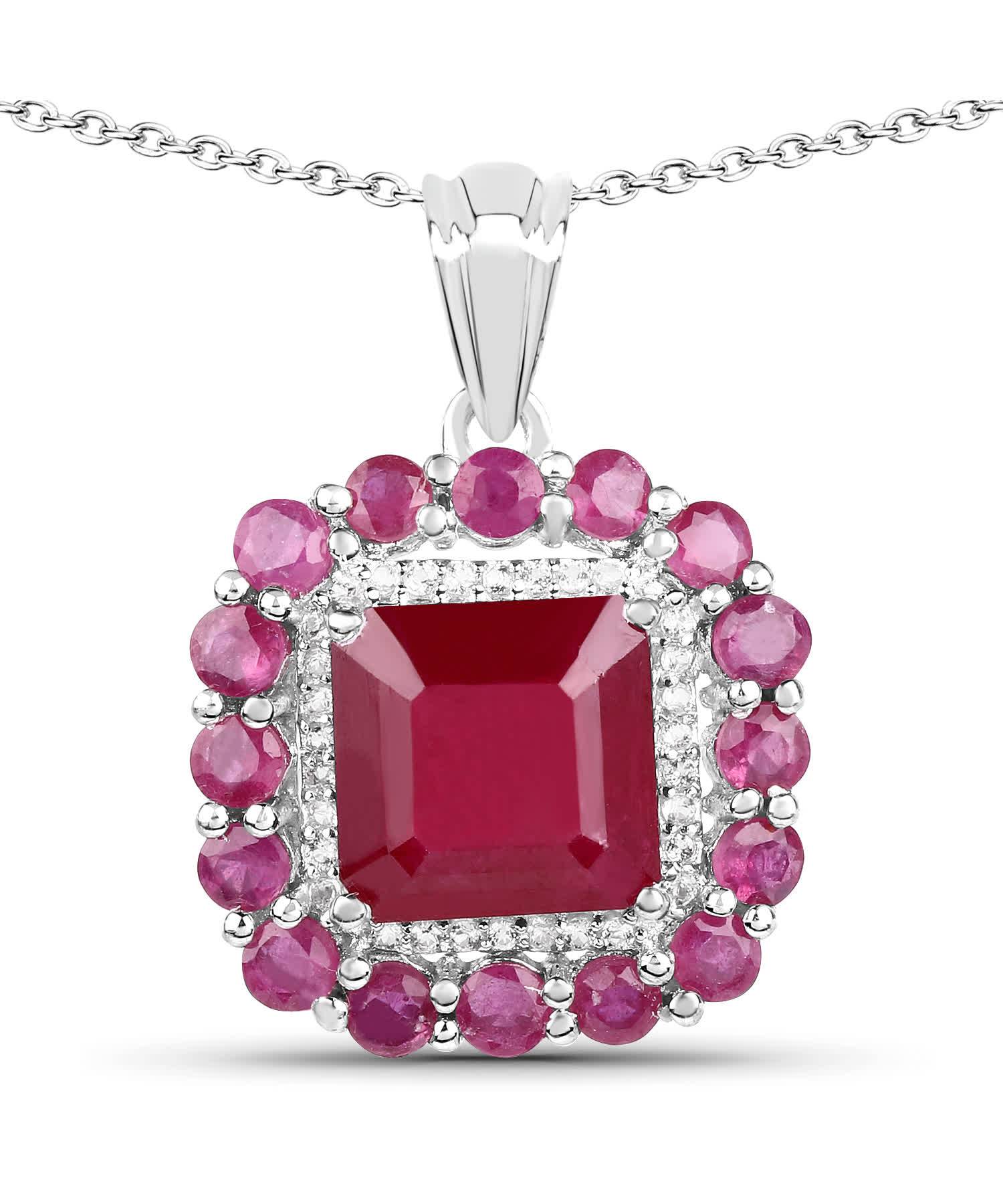 8.73ctw Natural Ruby and Topaz Rhodium Plated 925 Sterling Silver Fashion Pendant With Chain View 1