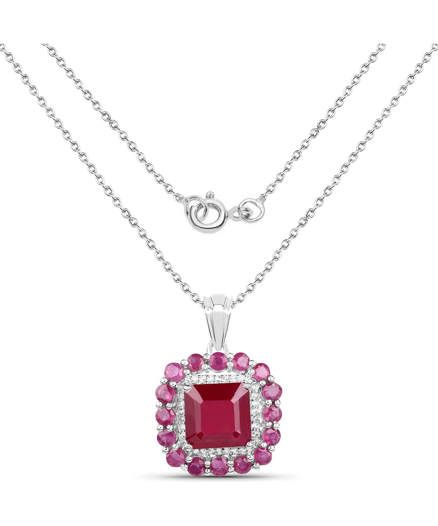 8.73ctw Natural Ruby and Topaz Rhodium Plated 925 Sterling Silver Fashion Pendant With Chain View 2