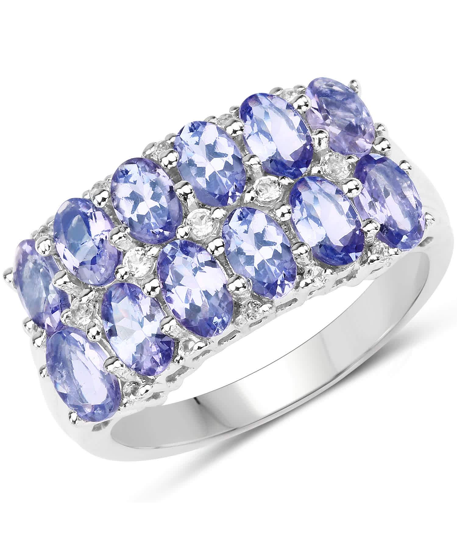 3.16ctw Natural Tanzanite and Topaz Rhodium Plated 925 Sterling Silver Right Hand Ring View 1