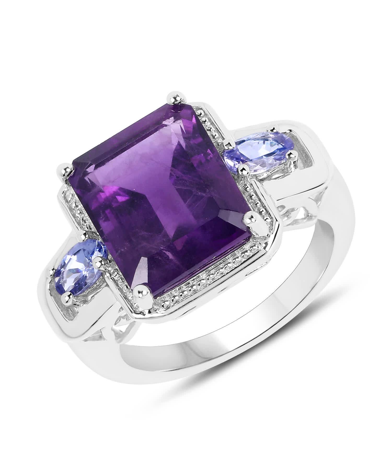 5.15ctw Natural Amethyst and Tanzanite Rhodium Plated 925 Sterling Silver Fashion Cocktail Ring View 1