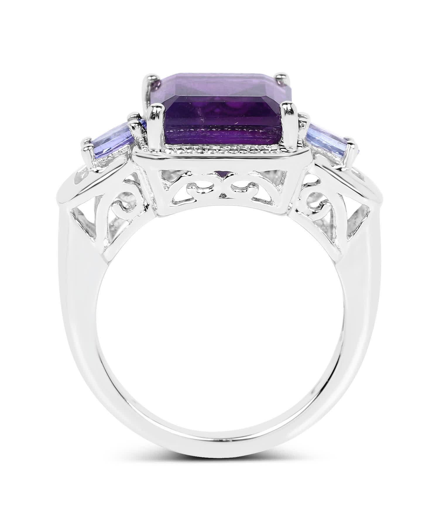 5.15ctw Natural Amethyst and Tanzanite Rhodium Plated 925 Sterling Silver Fashion Cocktail Ring View 2