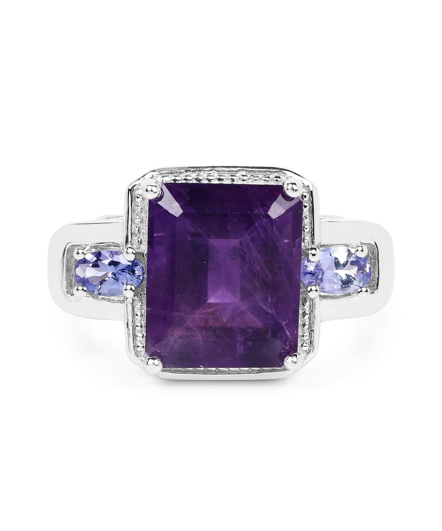 5.15ctw Natural Amethyst and Tanzanite Rhodium Plated 925 Sterling Silver Fashion Cocktail Ring View 3