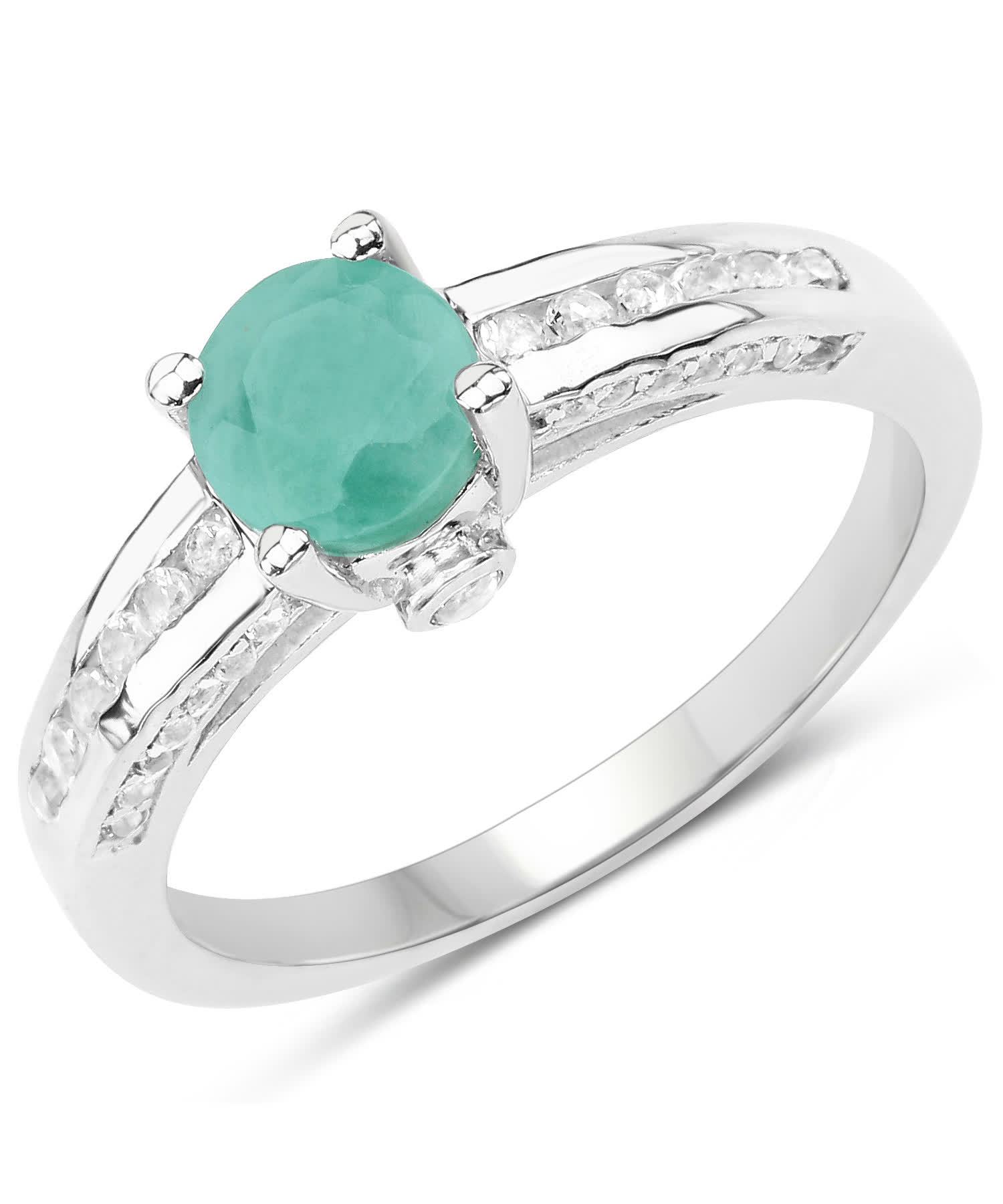 1.22ctw Natural Emerald and Topaz Rhodium Plated 925 Sterling Silver Solitare Ring View 1
