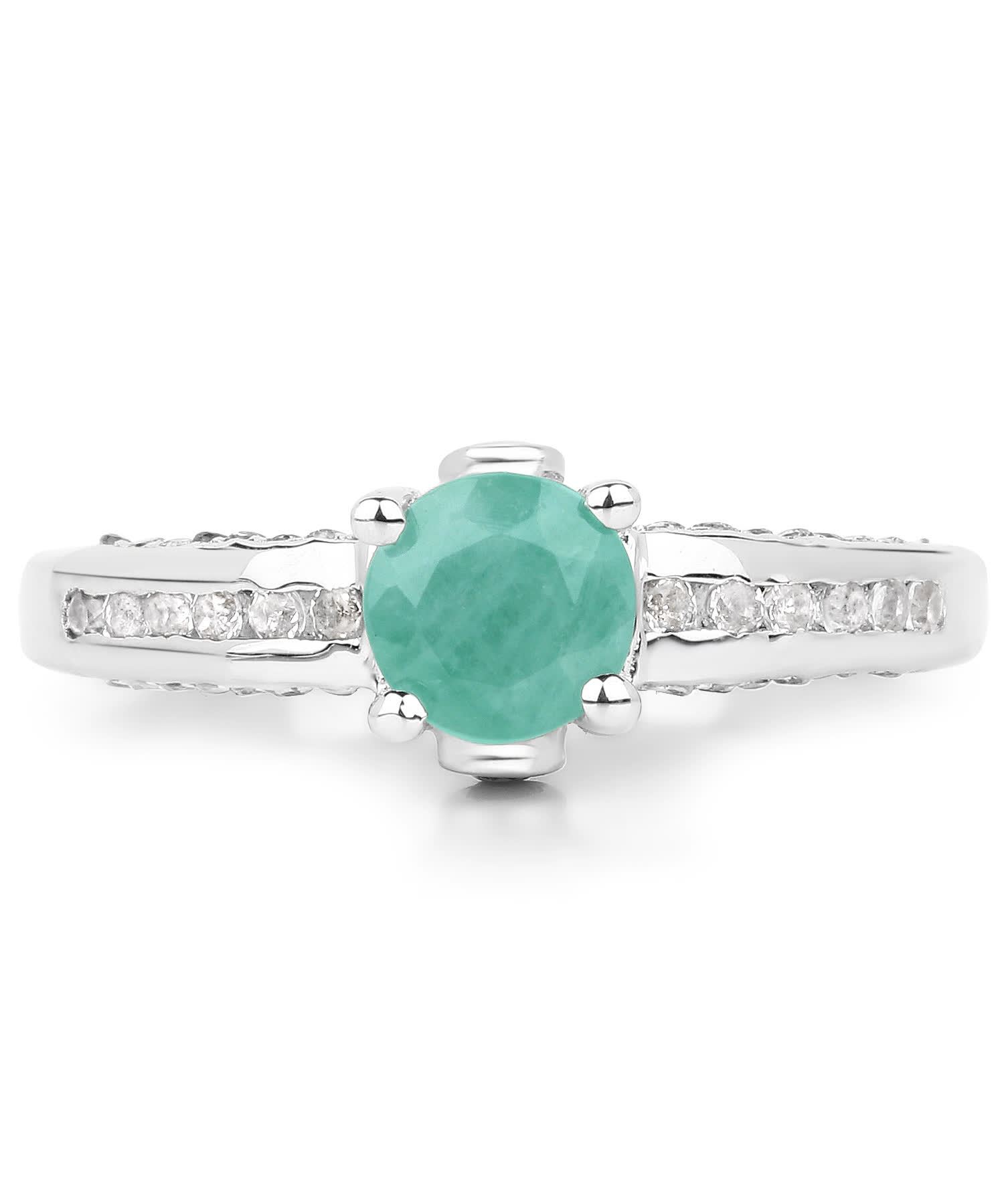 1.22ctw Natural Emerald and Topaz Rhodium Plated 925 Sterling Silver Solitare Ring View 3