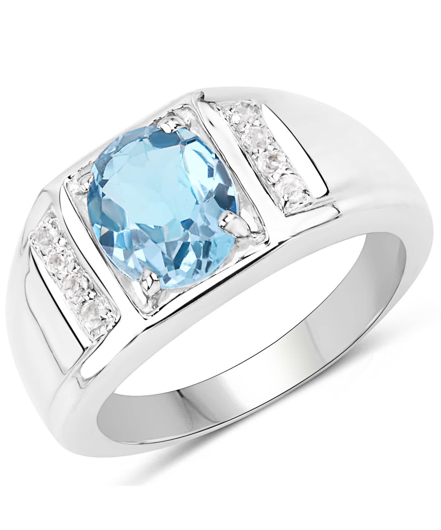 2.68ctw Natural London Blue Topaz Rhodium Plated 925 Sterling Silver Pinky Ring View 1