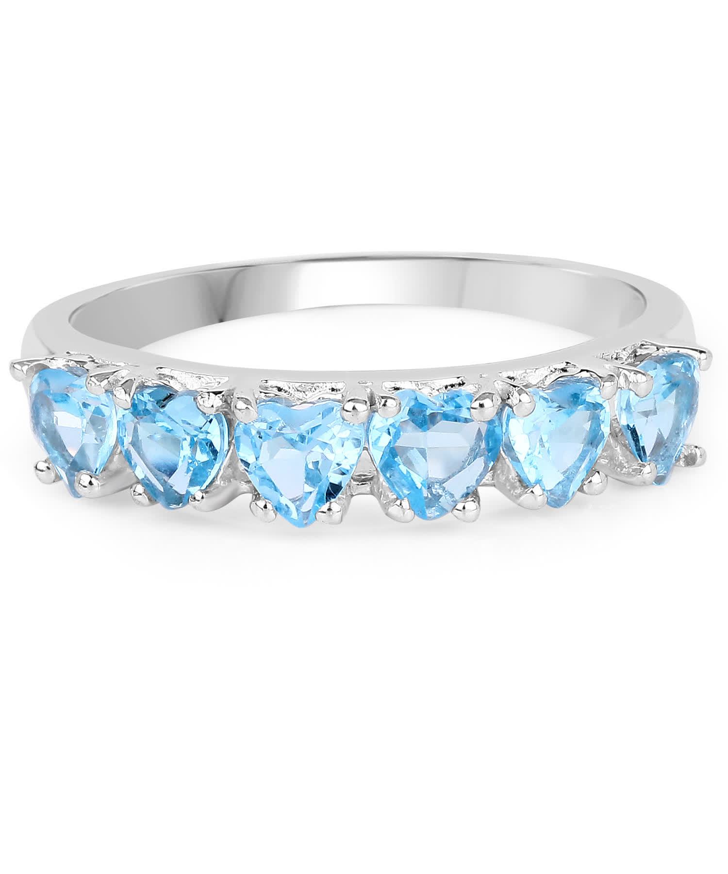 2.10ctw Natural Sky Blue Topaz Rhodium Plated 925 Sterling Silver Heart Band View 3