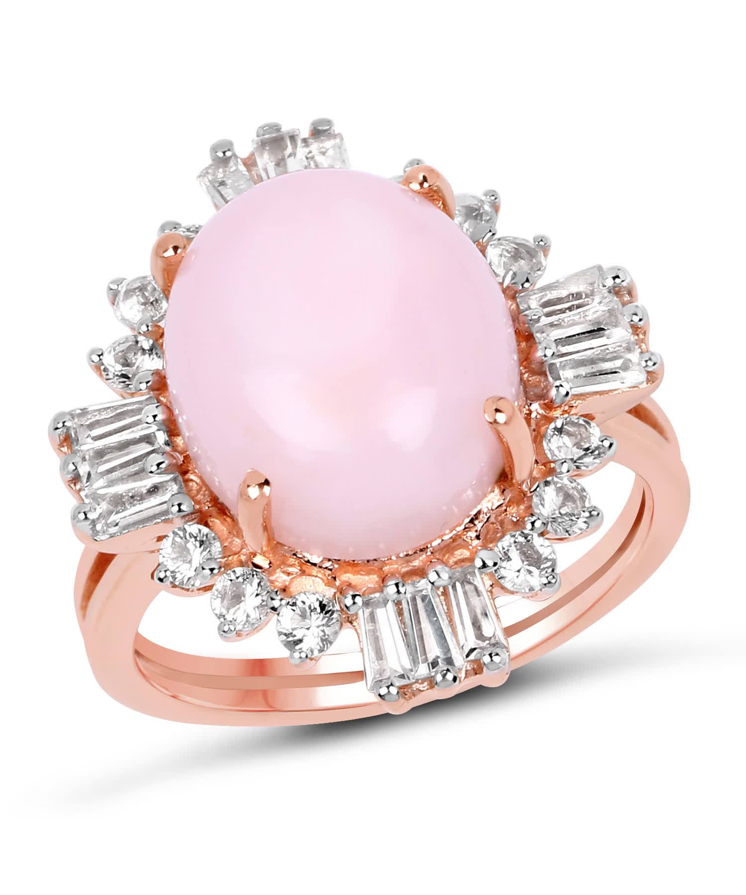 6.42ctw Natural Pink Opal and Topaz 14k Gold Plated 925 Sterling Silver Cocktail Ring View 1