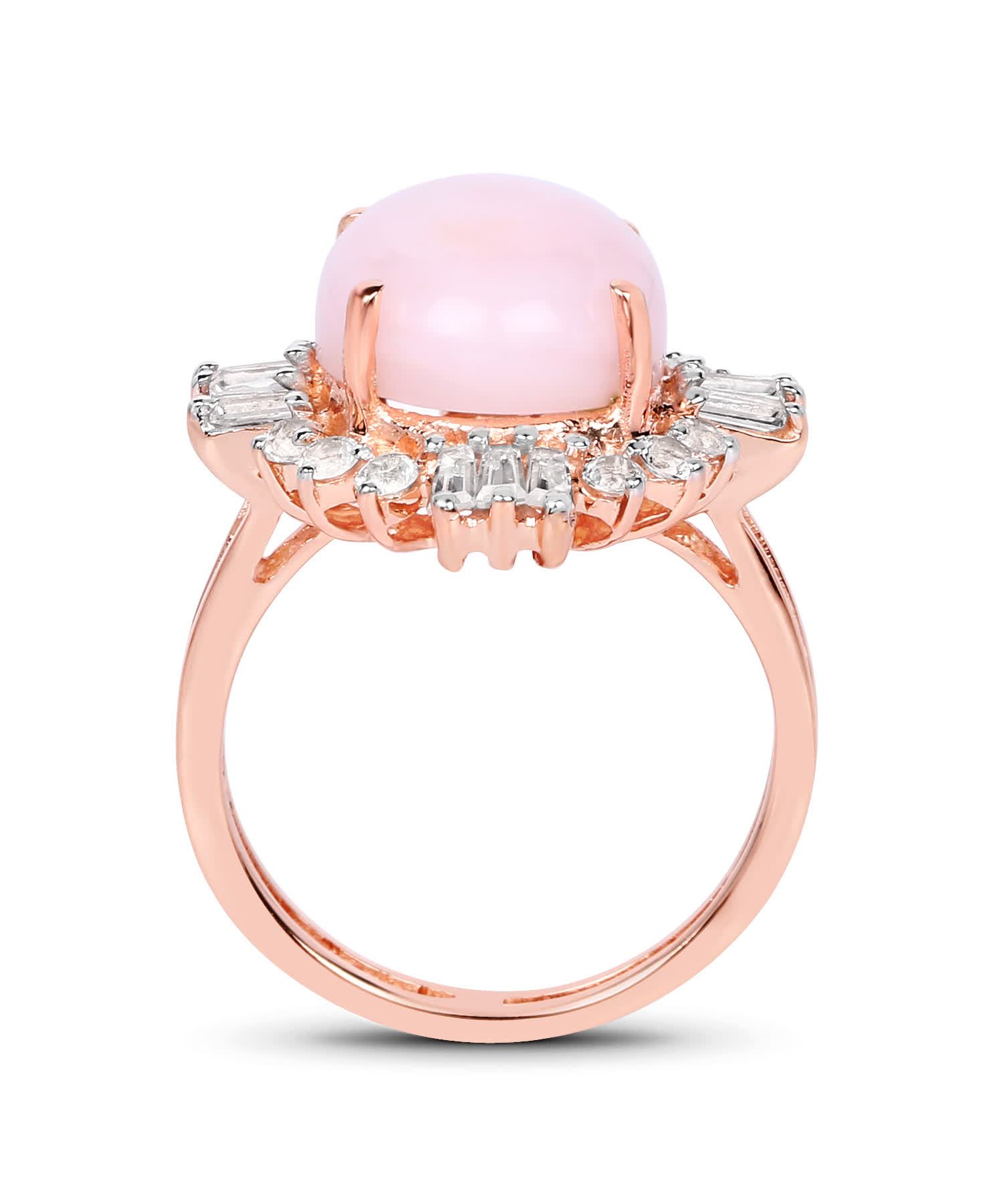 6.42ctw Natural Pink Opal and Topaz 14k Gold Plated 925 Sterling Silver Cocktail Ring View 2