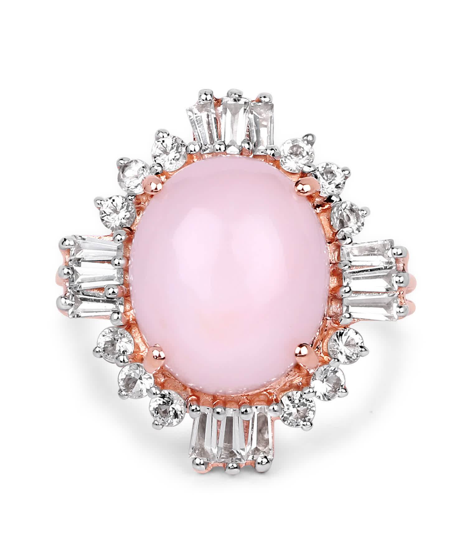 6.42ctw Natural Pink Opal and Topaz 14k Gold Plated 925 Sterling Silver Cocktail Ring View 3