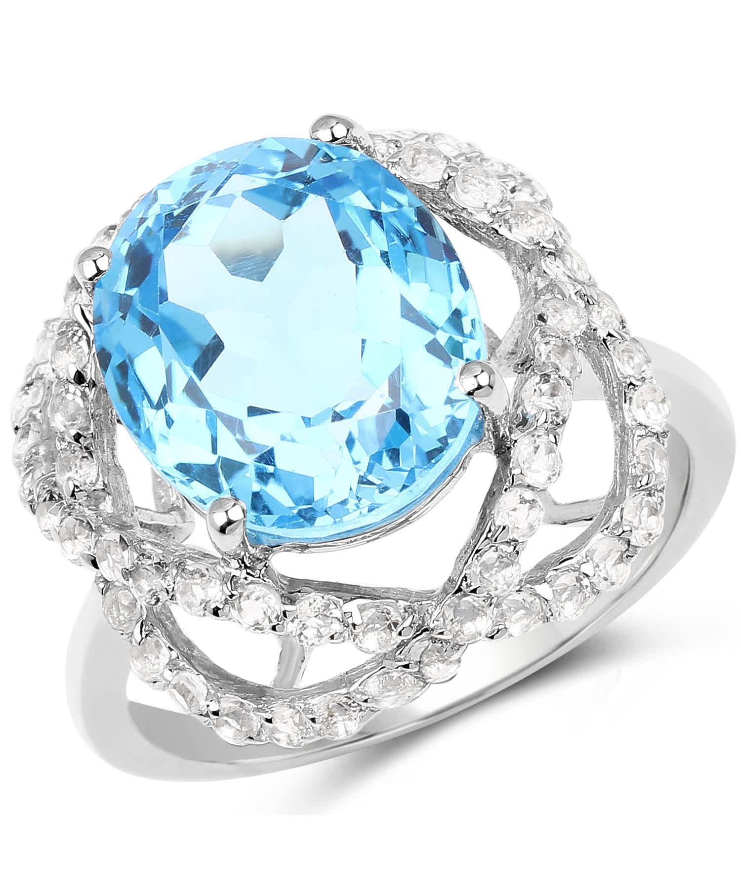 7.32ctw Natural Swiss Blue Topaz Rhodium Plated 925 Sterling Silver Cocktail Ring View 1