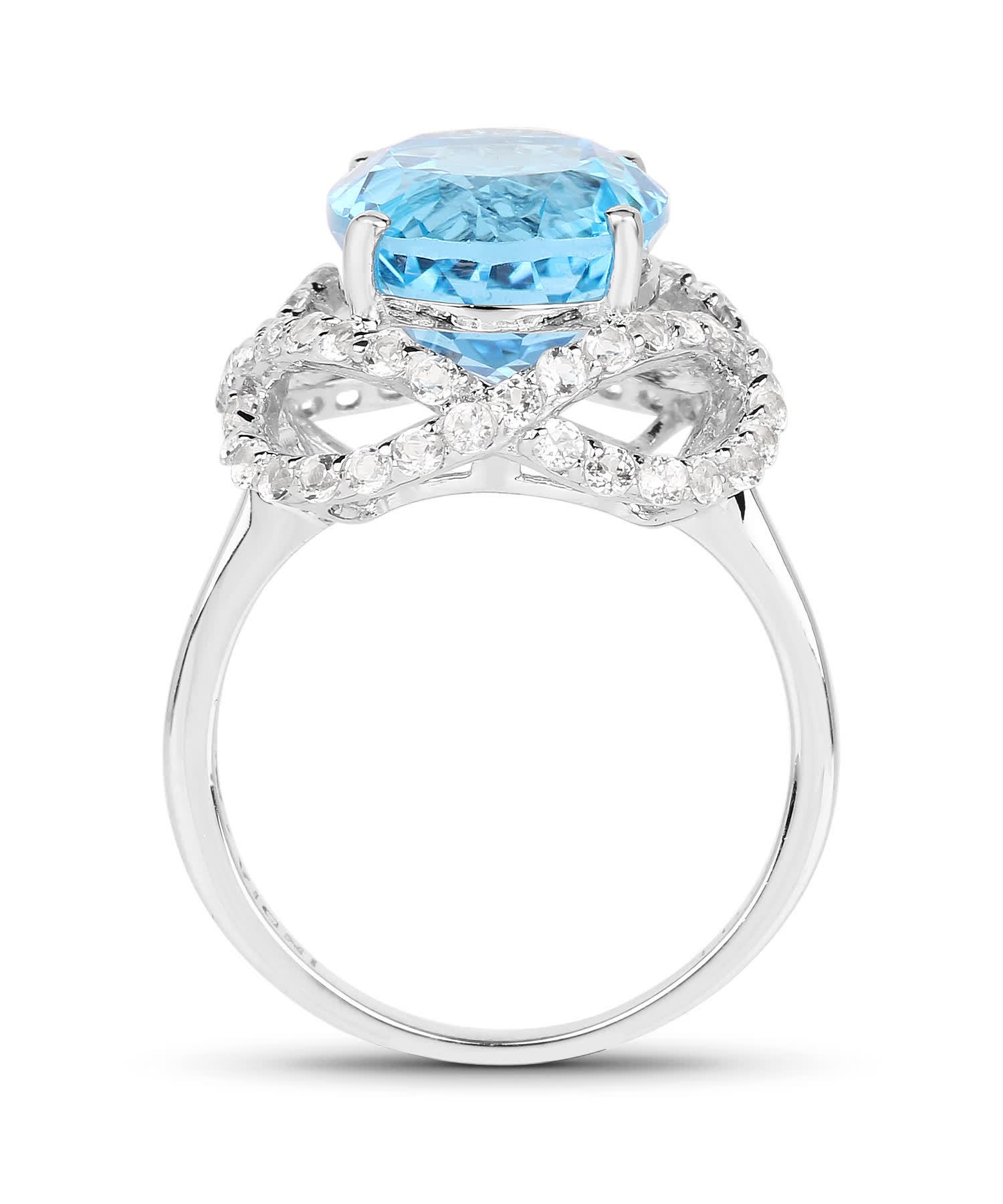 7.32ctw Natural Swiss Blue Topaz Rhodium Plated 925 Sterling Silver Cocktail Ring View 2