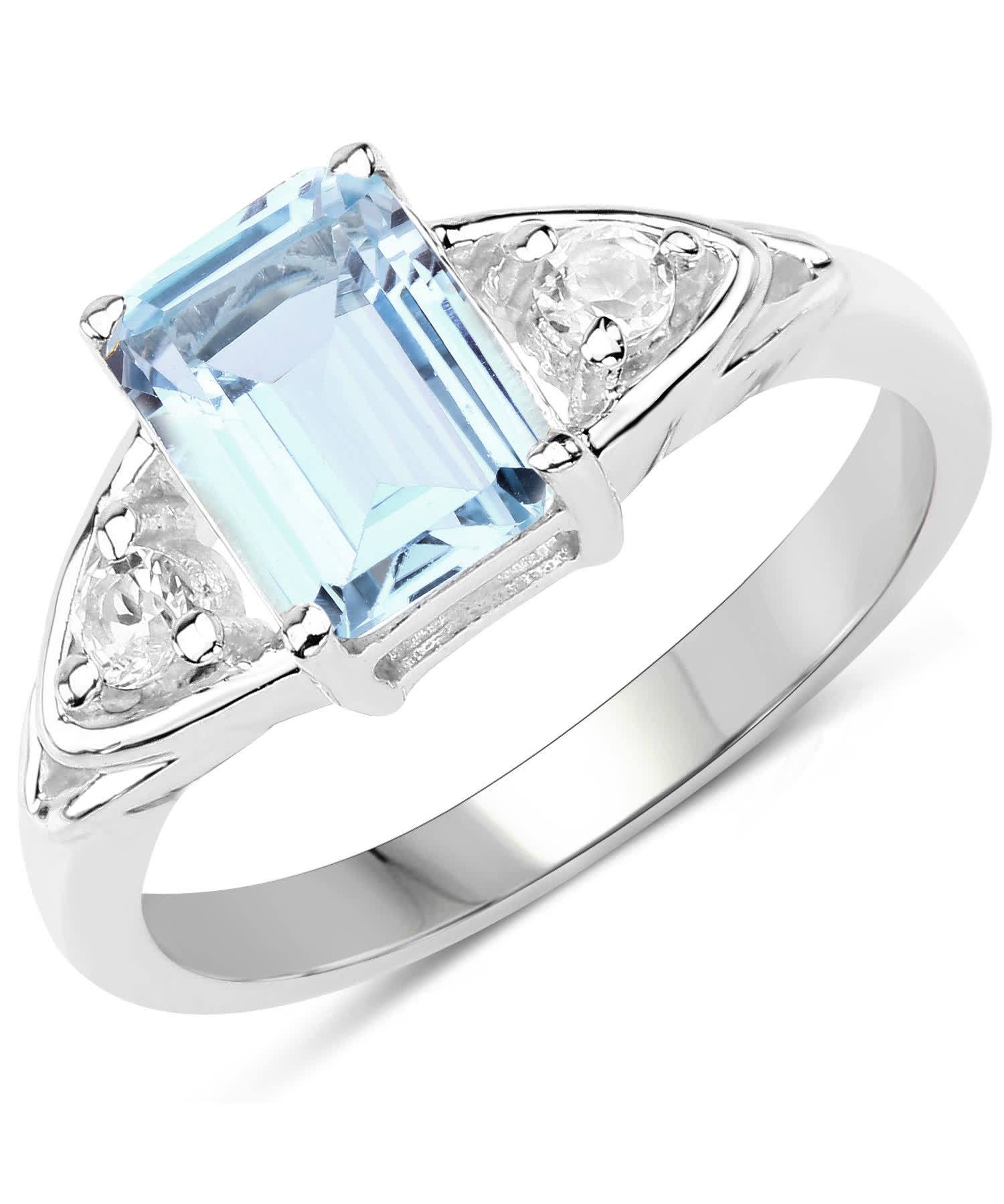 1.76ctw Natural Sky Blue Topaz Rhodium Plated 925 Sterling Silver Right Hand Ring View 1