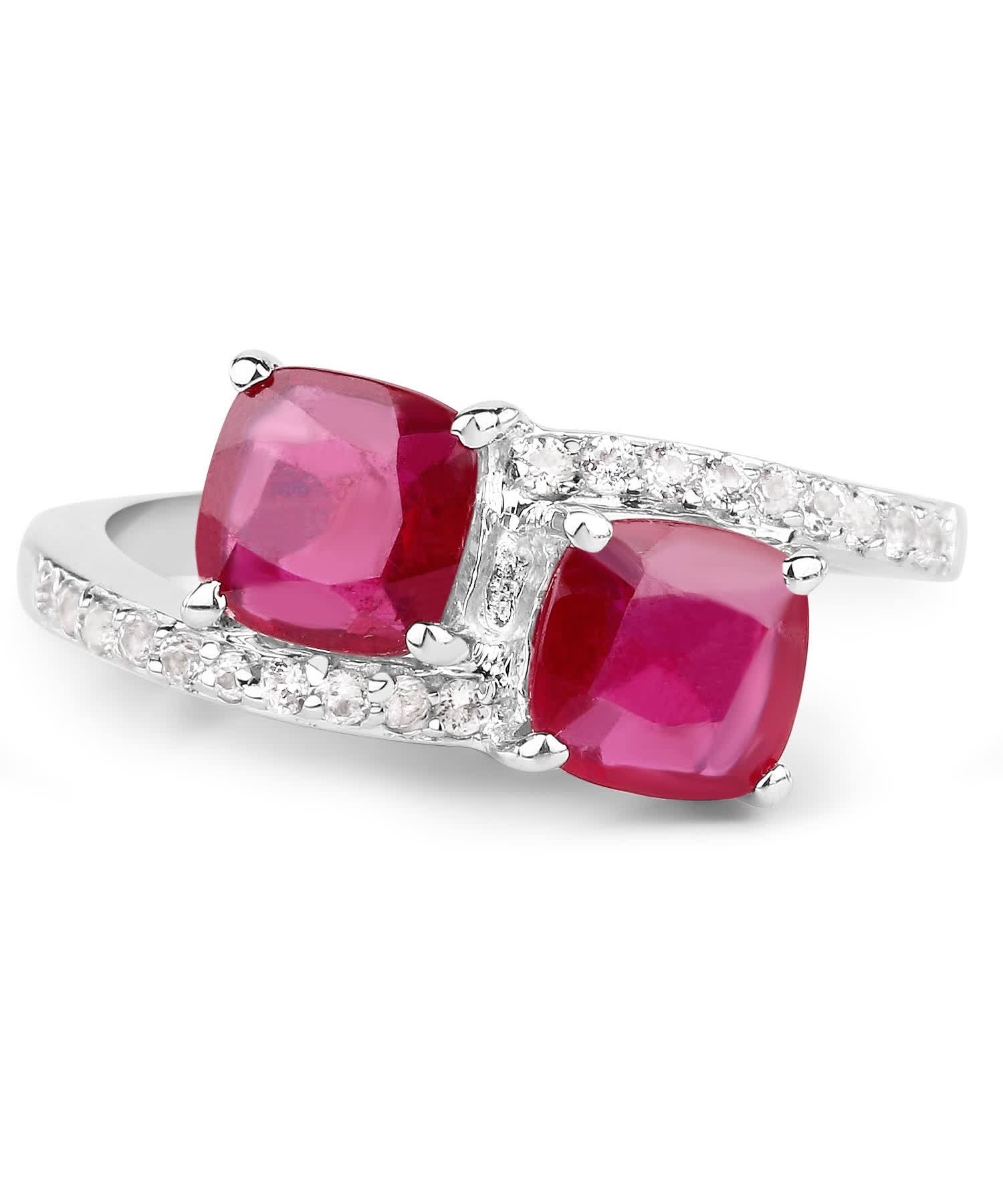 2.38ctw Natural Ruby and Topaz Rhodium Plated 925 Sterling Silver Two-Stone Ring View 3