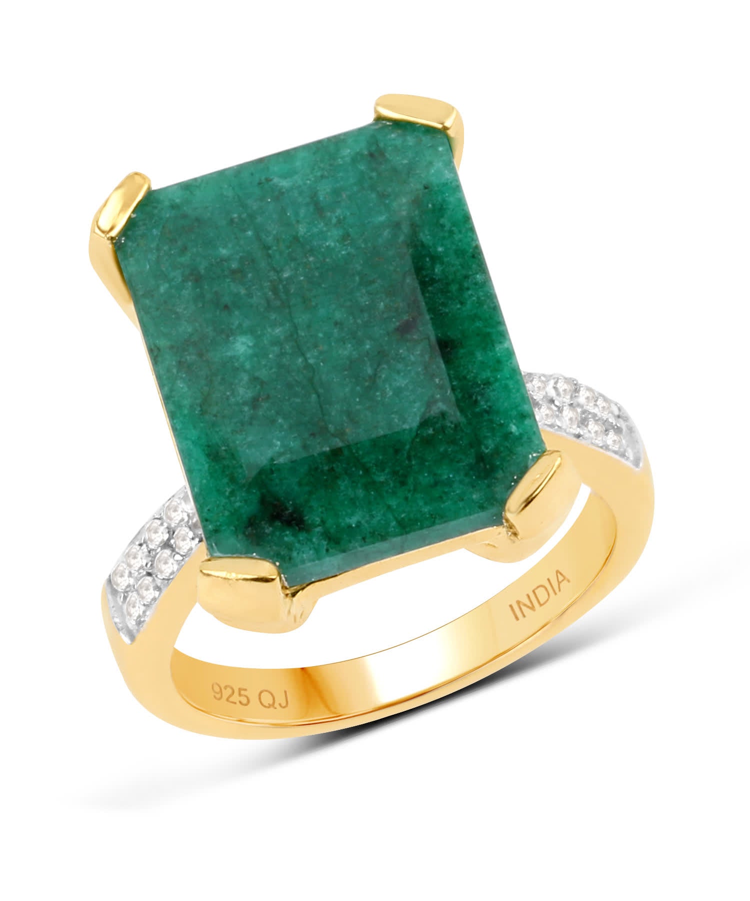 9.76ctw Natural Emerald and Topaz 14k Gold Plated 925 Sterling Silver Cocktail Ring View 1
